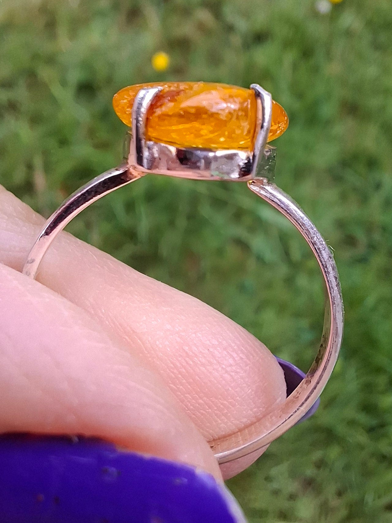 Baltic Amber Ring, size large R, 925 Silver, Fossil (Ref: AR16)