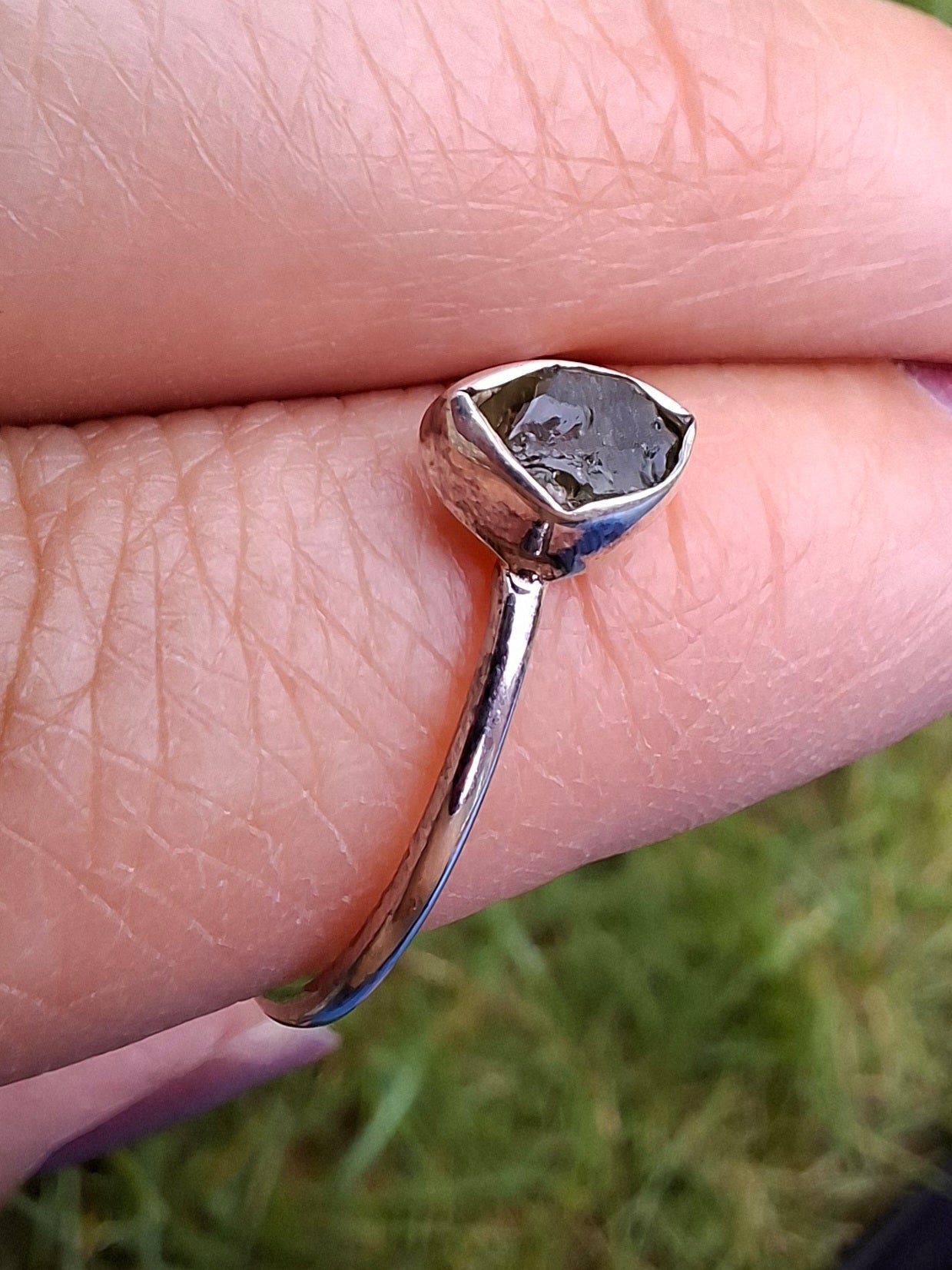 Moldavite Ring, size large T, 925 Silver, Tektite (Ref: R70)