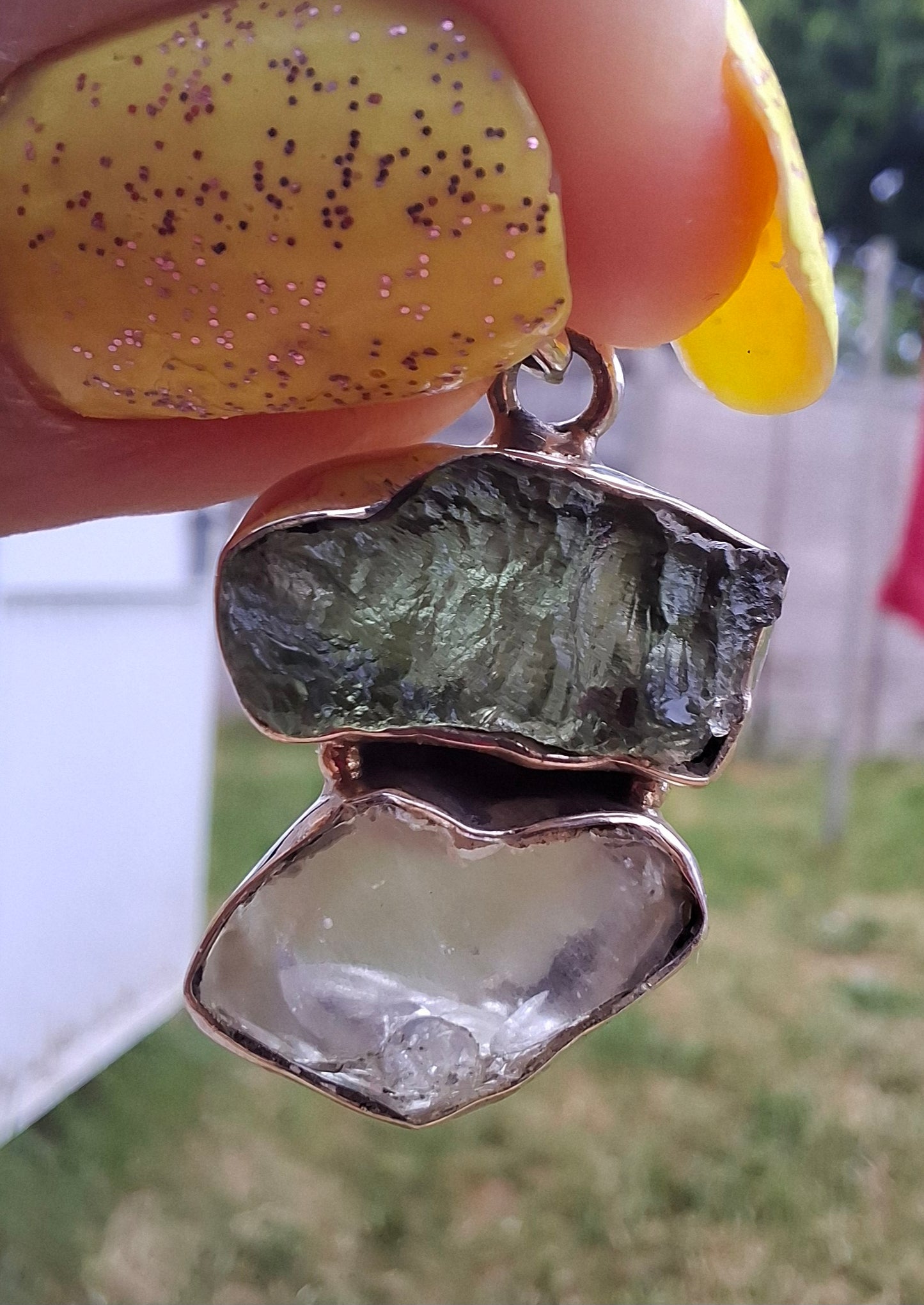 Moldavite & Libyan Desert Glass Pendant, 925 Silver, Tektite (Ref: MLP5)