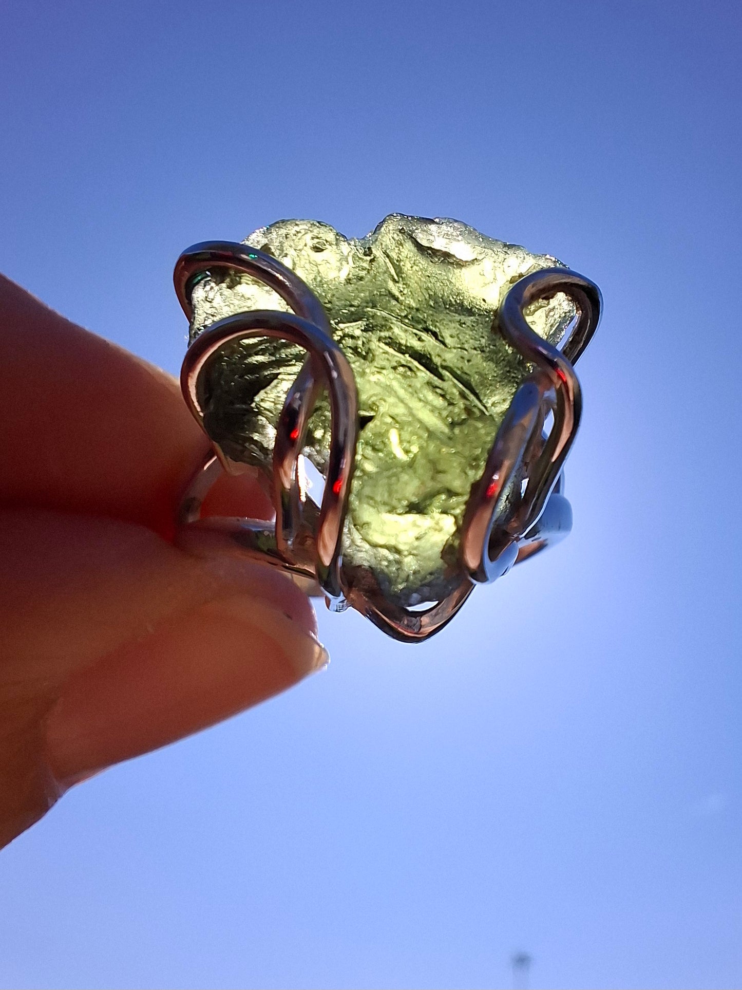 Moldavite Ring, size large L/small M, 925 Silver, Tektite (Ref: R4)