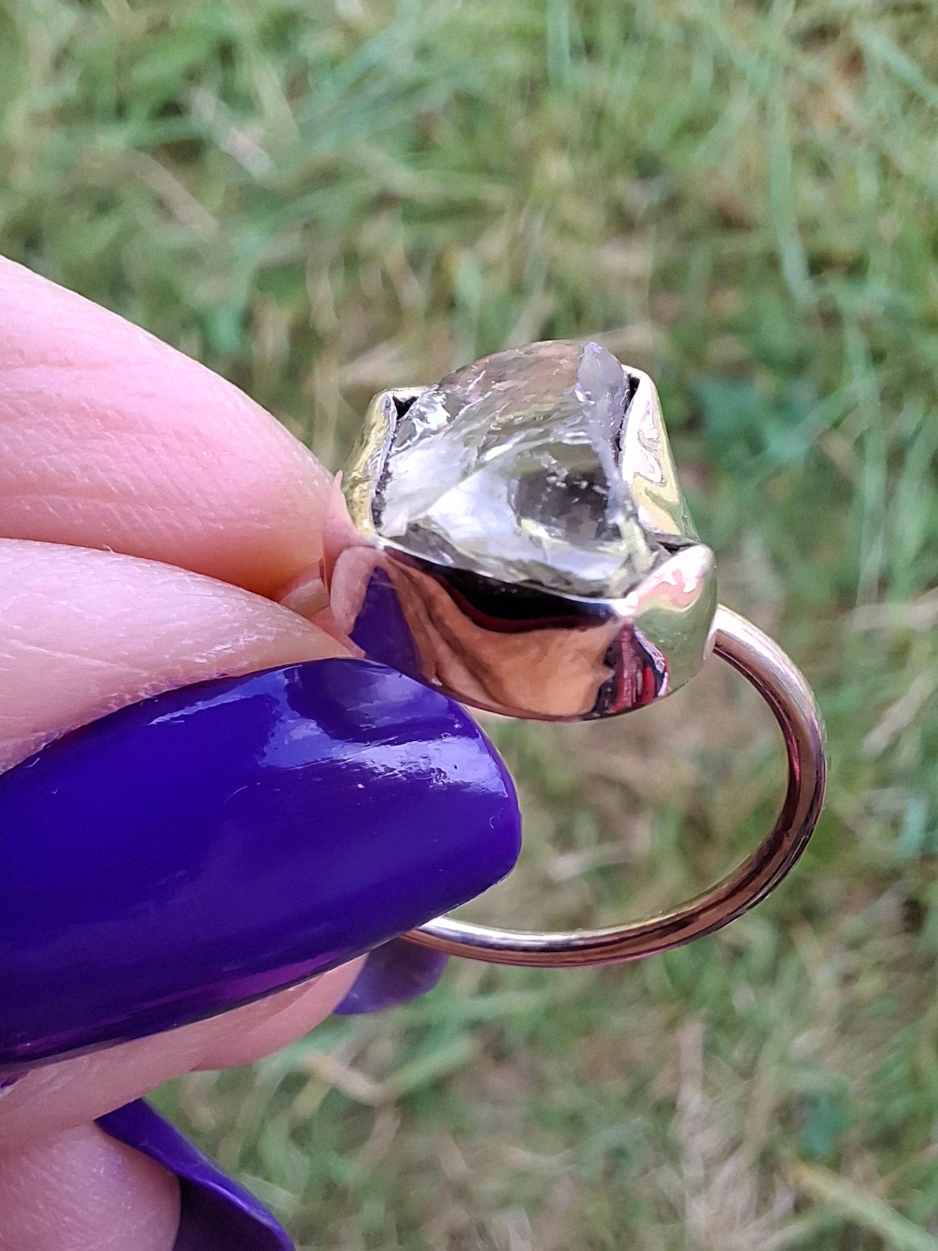 Libyan Desert Glass Ring, size large M, 925 Silver, Tektite (Ref: LR20)
