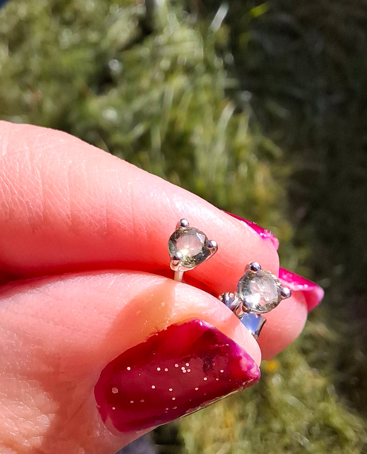 Moldavite (Faceted) 3mm Stud Earrings, 925 Silver (Ref: Pair66)