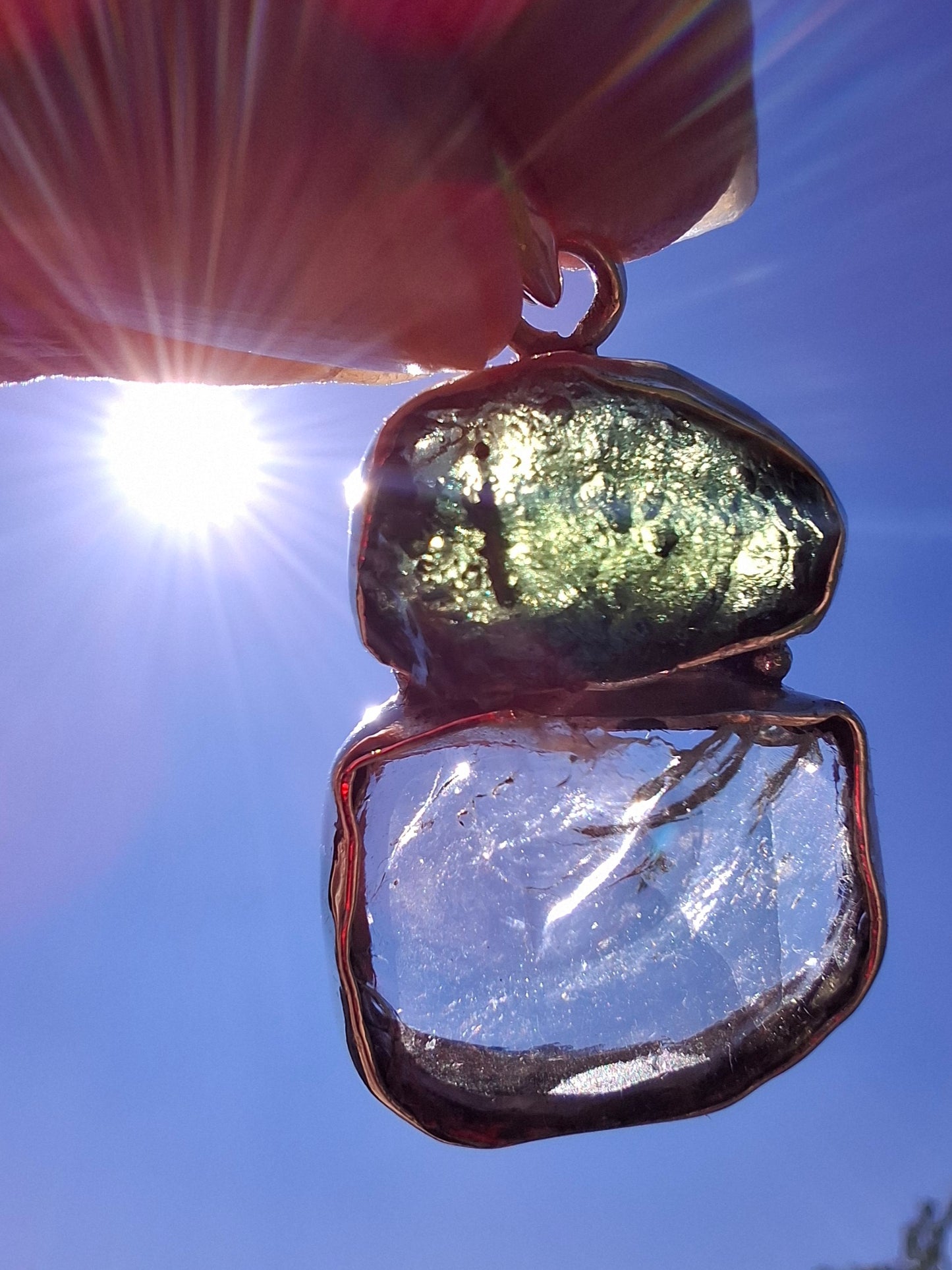 Moldavite & Libyan Desert Glass Pendant, 925 Silver, Tektite (Ref: MLP14)