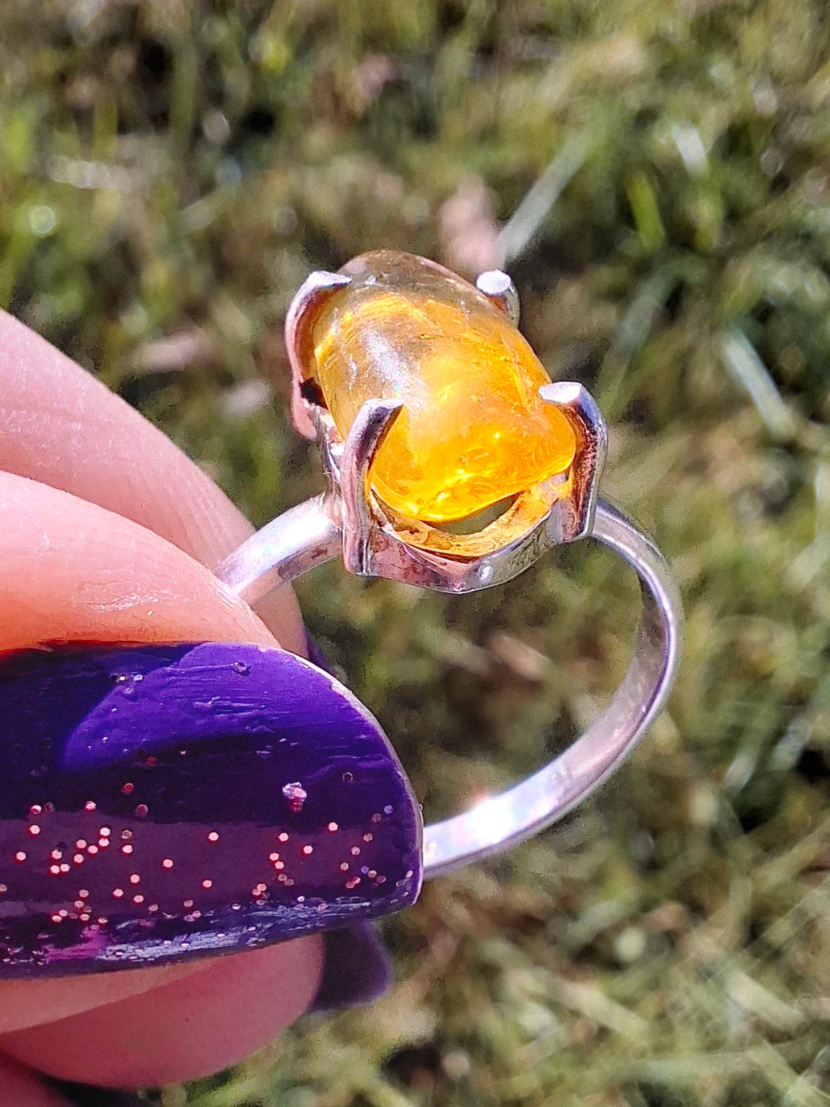 Baltic Amber Ring, size O, 925 Silver, Fossil (Ref: AR11)