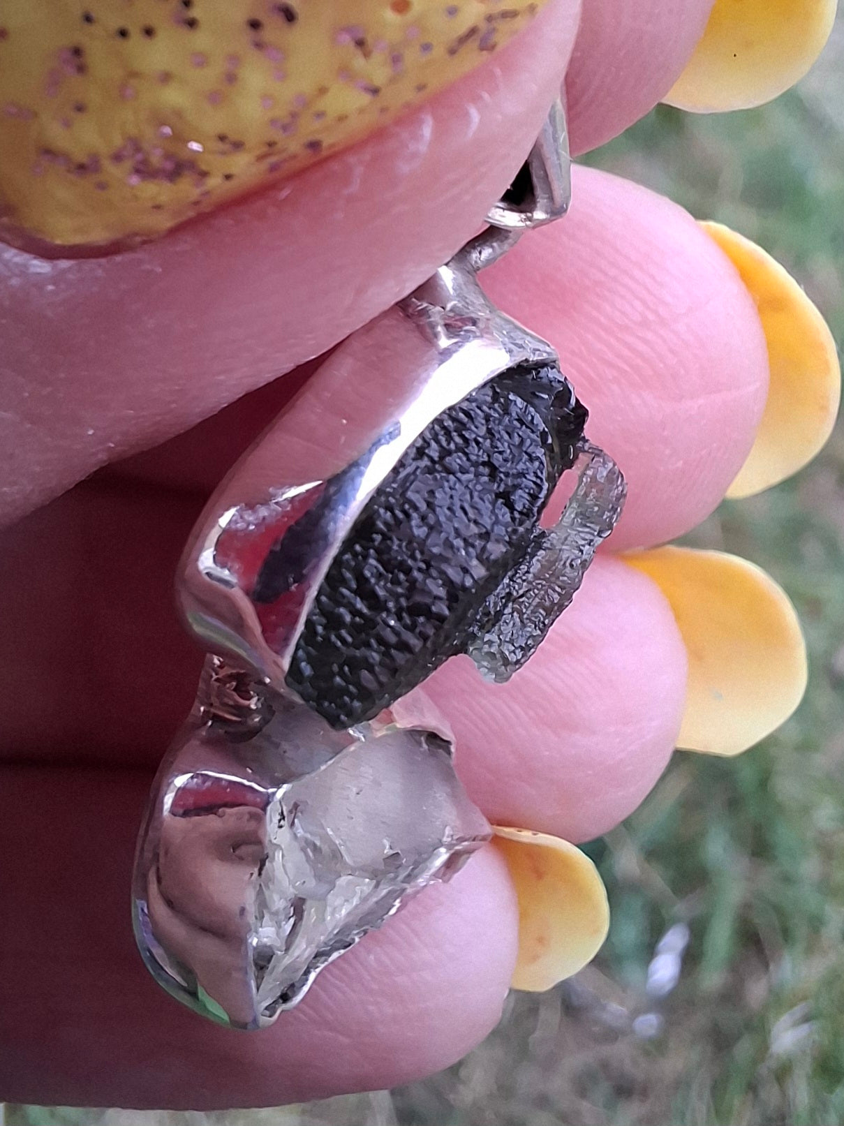 Moldavite & Libyan Desert Glass Pendant, 925 Silver, Tektite (Ref: MLP17)