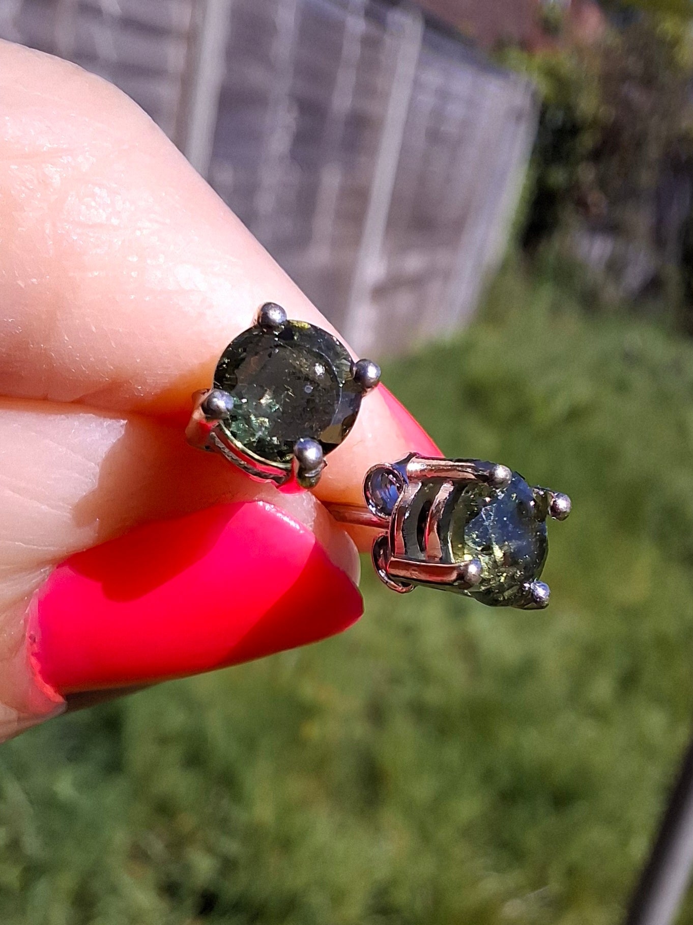 Moldavite (faceted), 5mm, STUD EARRINGS, 925 Silver, Tektite (Ref: Pair53)