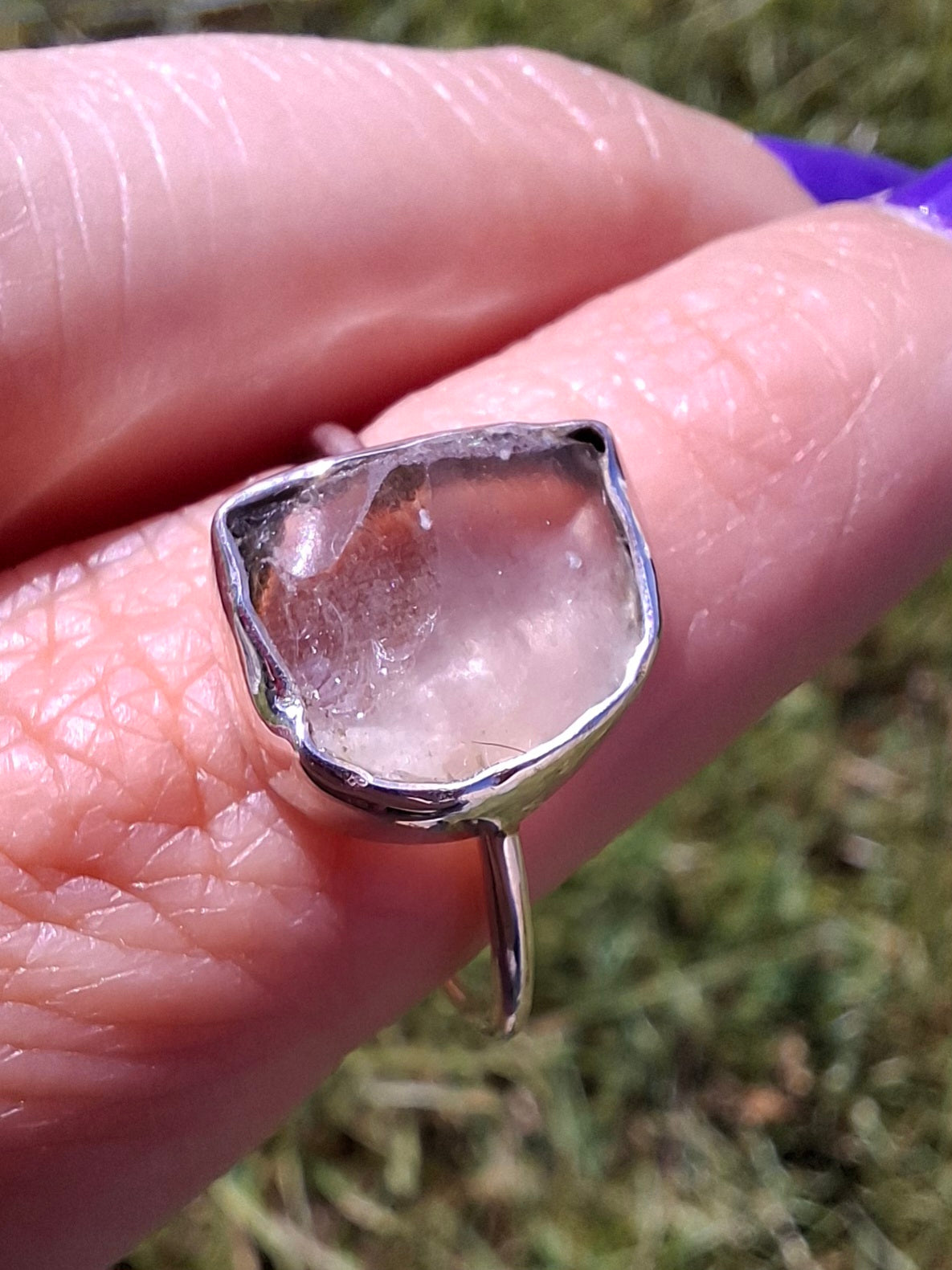 Libyan Desert Glass Ring, size large U, 925 Silver, Tektite (Ref: LR53)