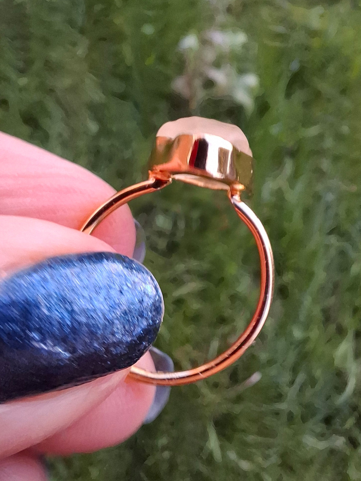 Libyan Desert Glass Ring, 14K GOLD Plated, size large P/small Q, Tektite (Ref: LR73)