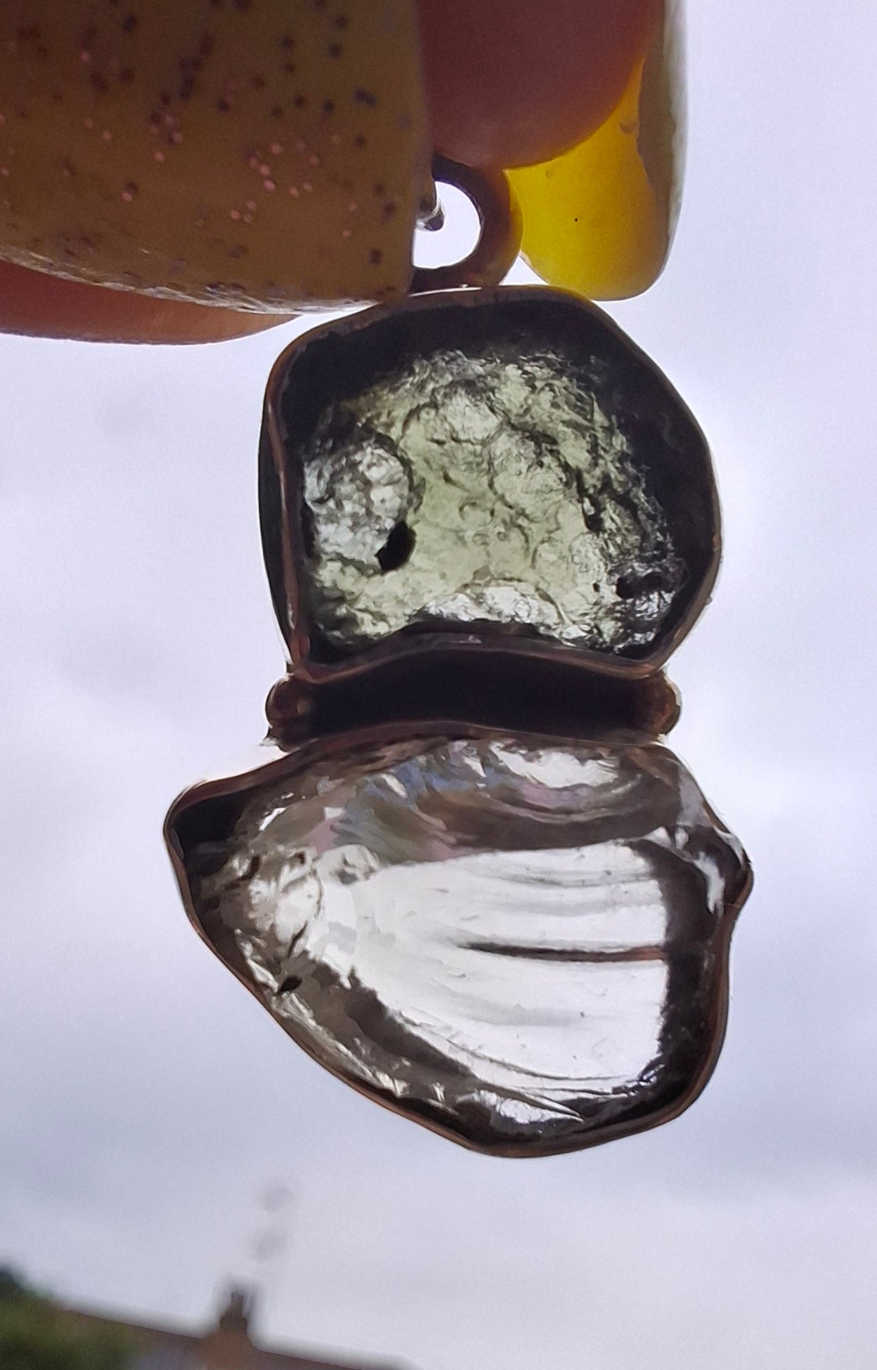 Moldavite & Libyan Desert Glass Pendant, 925 Silver, Tektite (Ref: MLP4)
