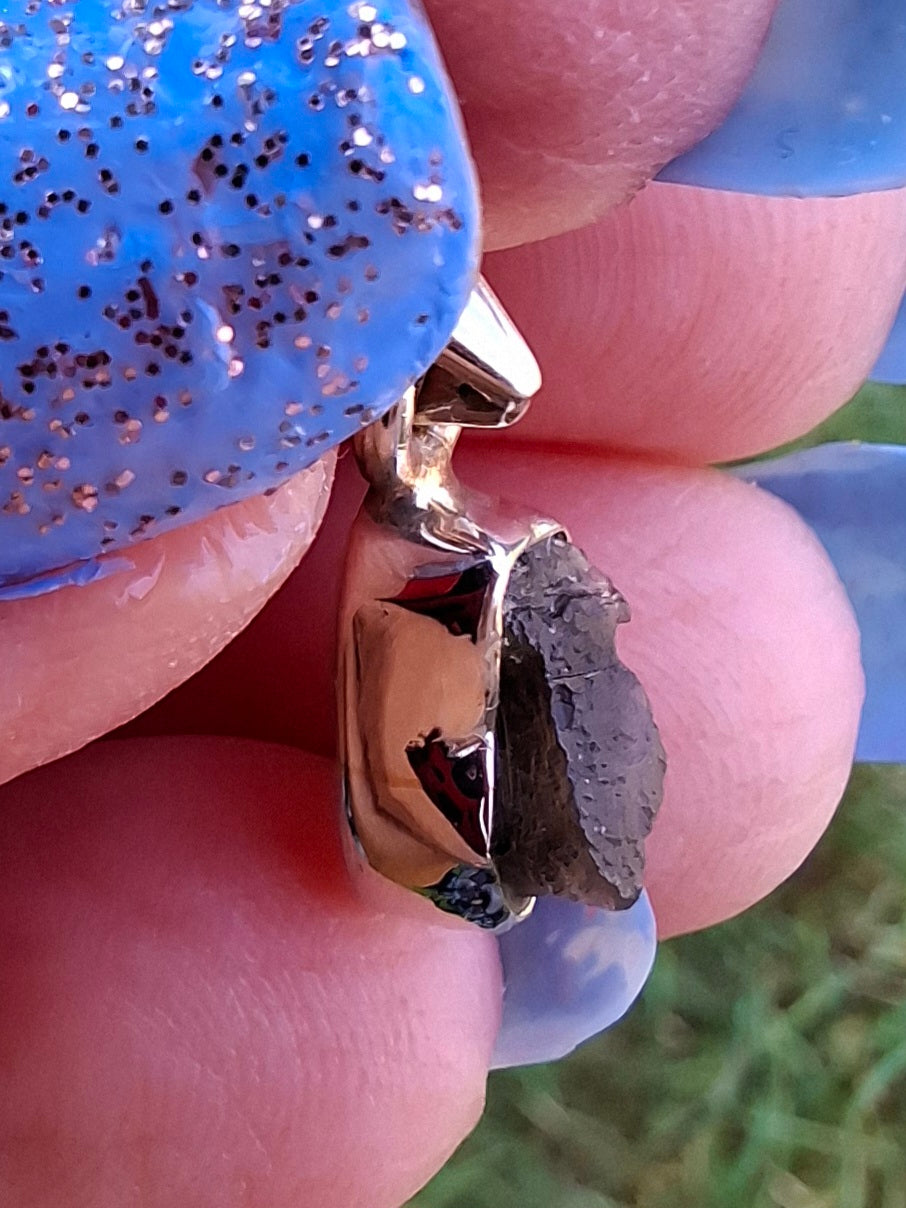 Moldavite Pendant, 925 Silver, Tektite (Ref: P36)