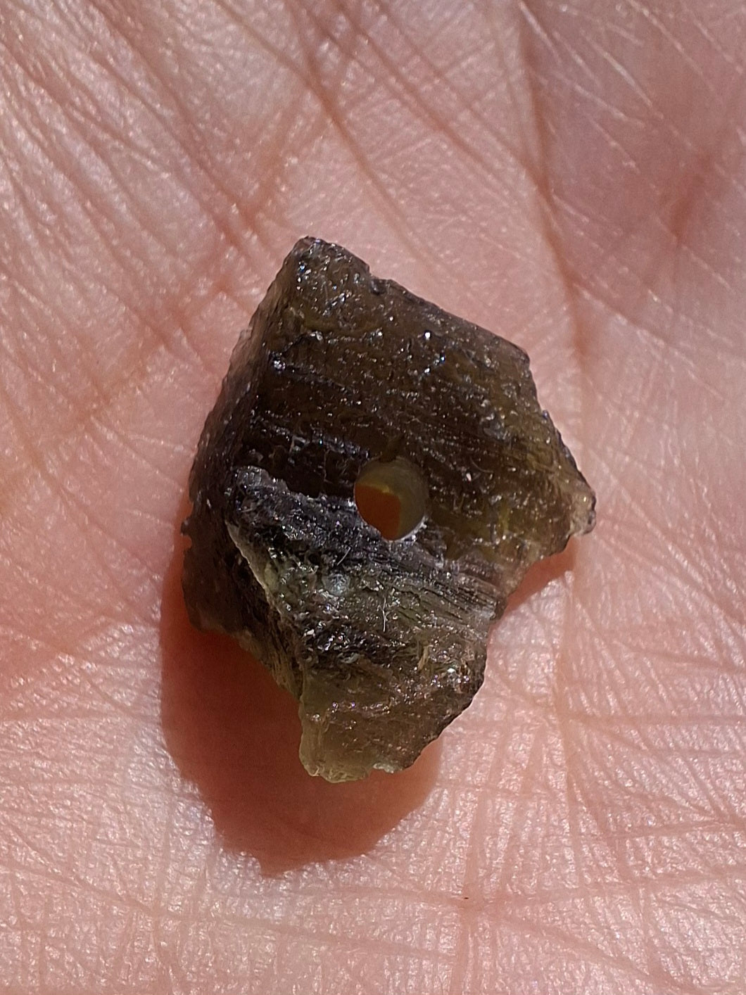 DRILLED, Moldavite Piece, 1.13g, Tektite (Ref: D7)