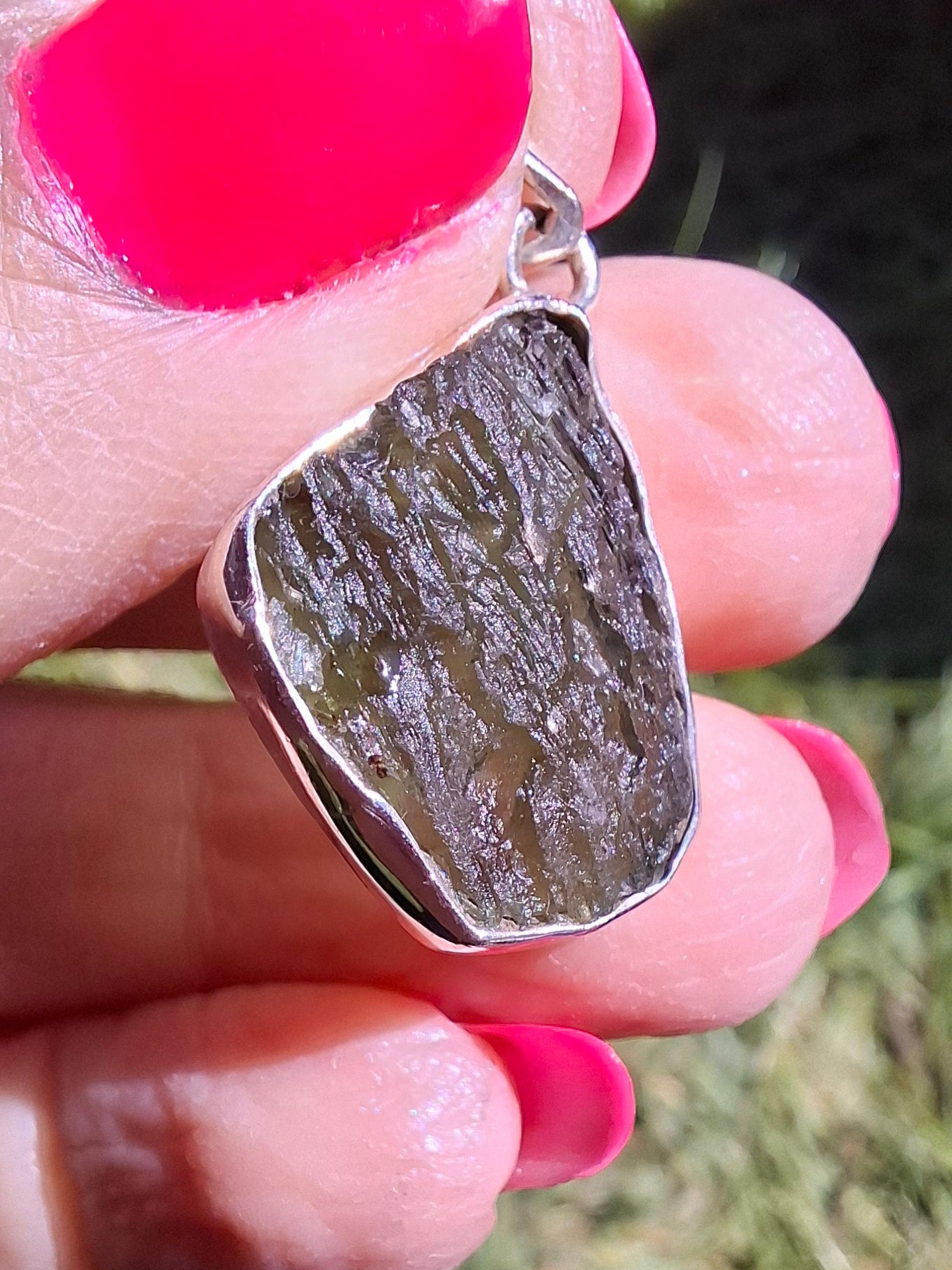 Moldavite Pendant, 925 Silver, Tektite (Ref: P429)