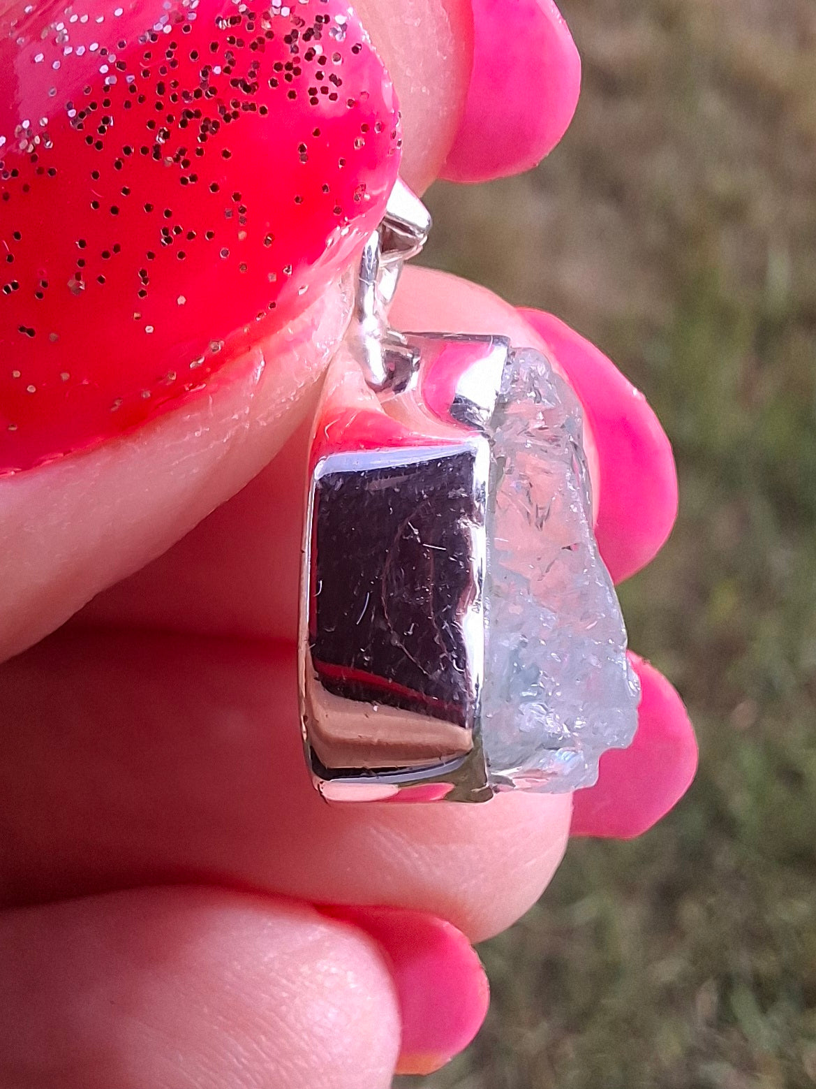Aquamarine Pendant, 925 Silver, Crystal (Ref: AQ14)