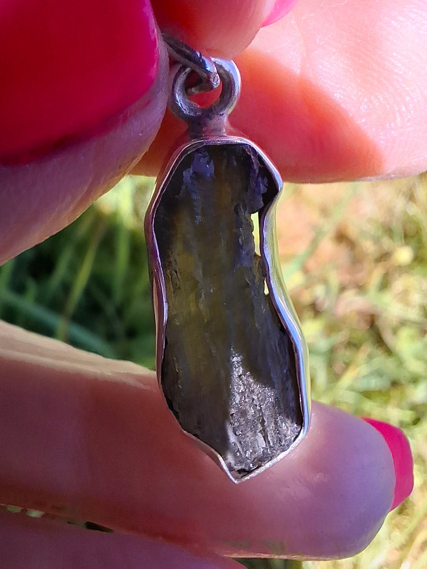 Moldavite Pendant, 925 Silver, Tektite (Ref: P445)