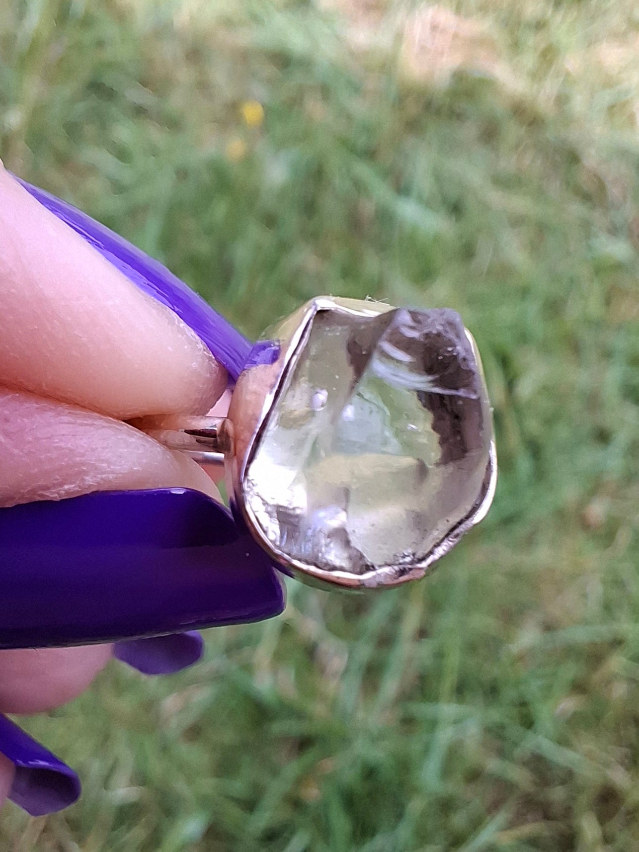 Libyan Desert Glass Ring, size large J, 925 Silver, Tektite (Ref: LR9)