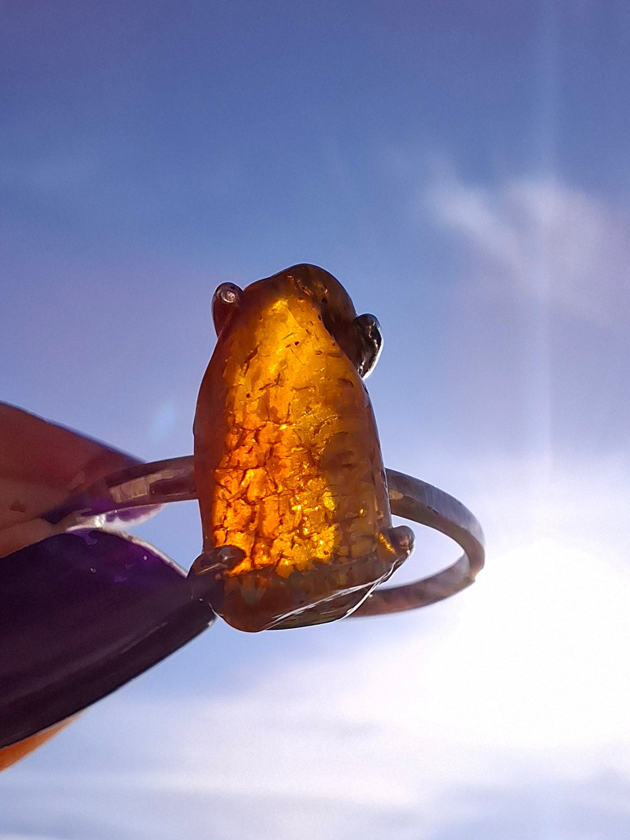 Baltic Amber Ring, size large Y, 925 Silver, Fossil (Ref: AR22)