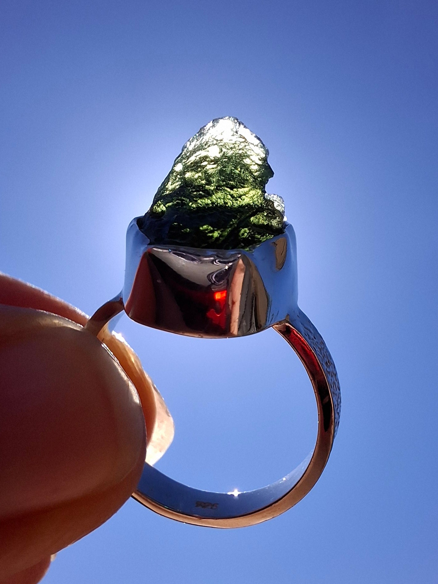 Moldavite Ring, size M, 925 Silver, Tektite (Ref: R306)