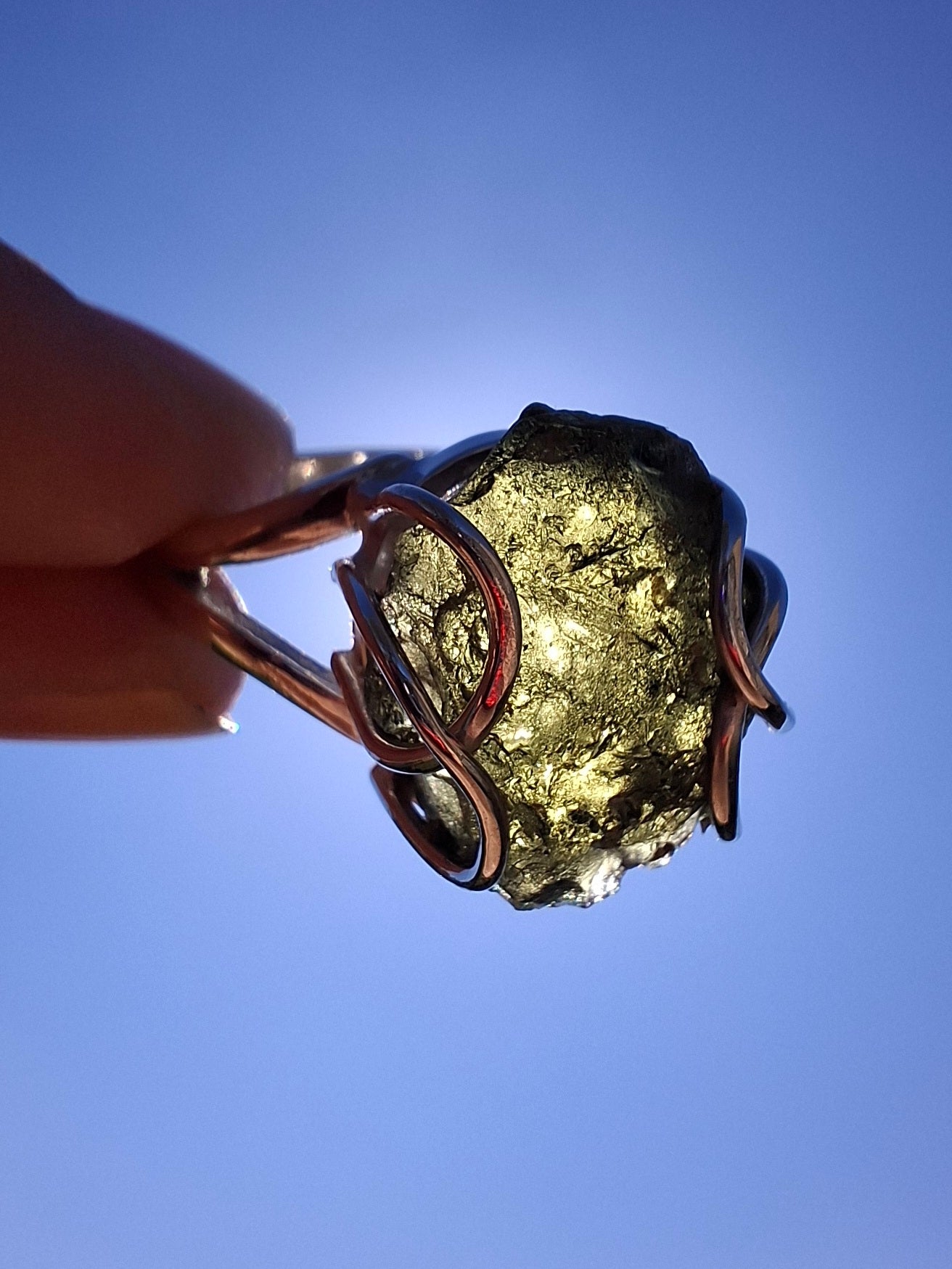 Moldavite Ring, size Y, 925 Silver, Tektite (Ref: R17)