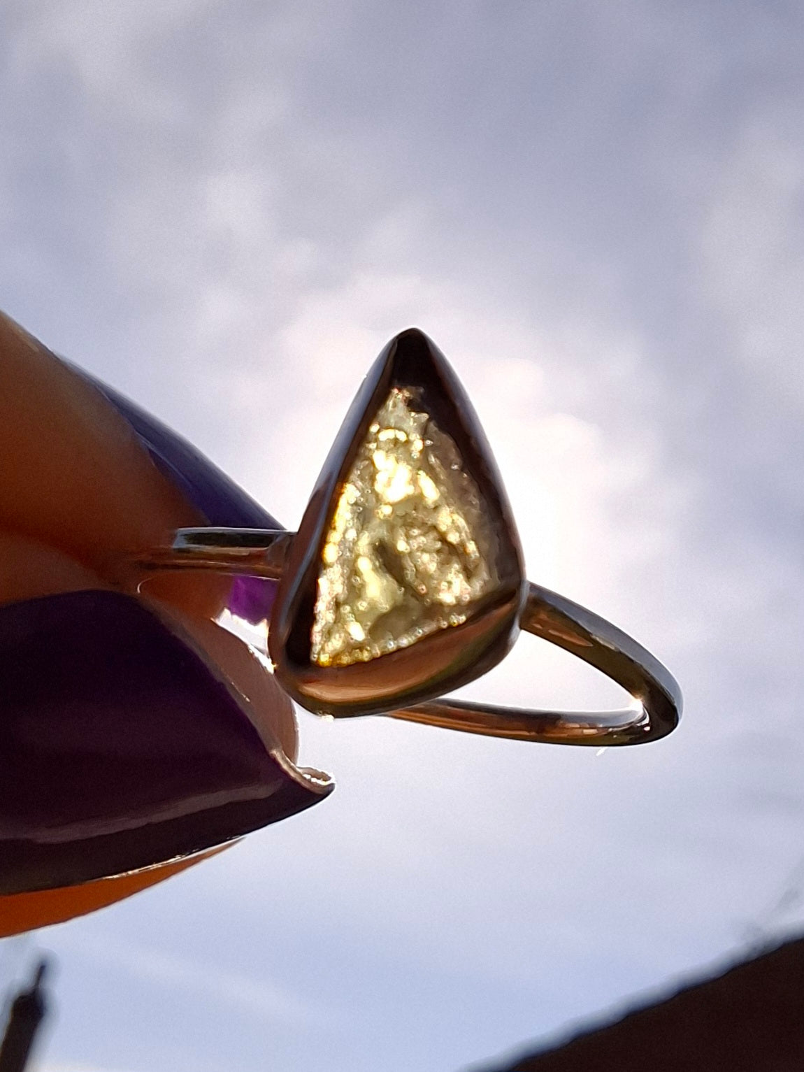 Moldavite Ring, size large K/small L, 925 Silver, Tektite (Ref: R57)