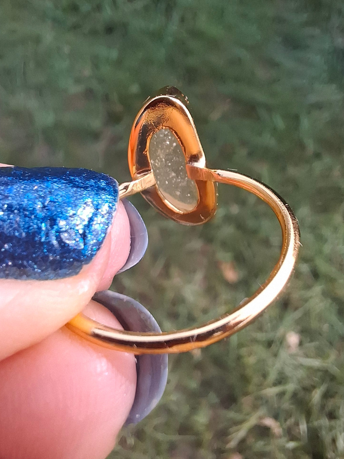 Libyan Desert Glass Ring, 14K GOLD Plated, size Q, Tektite (Ref: LR77)
