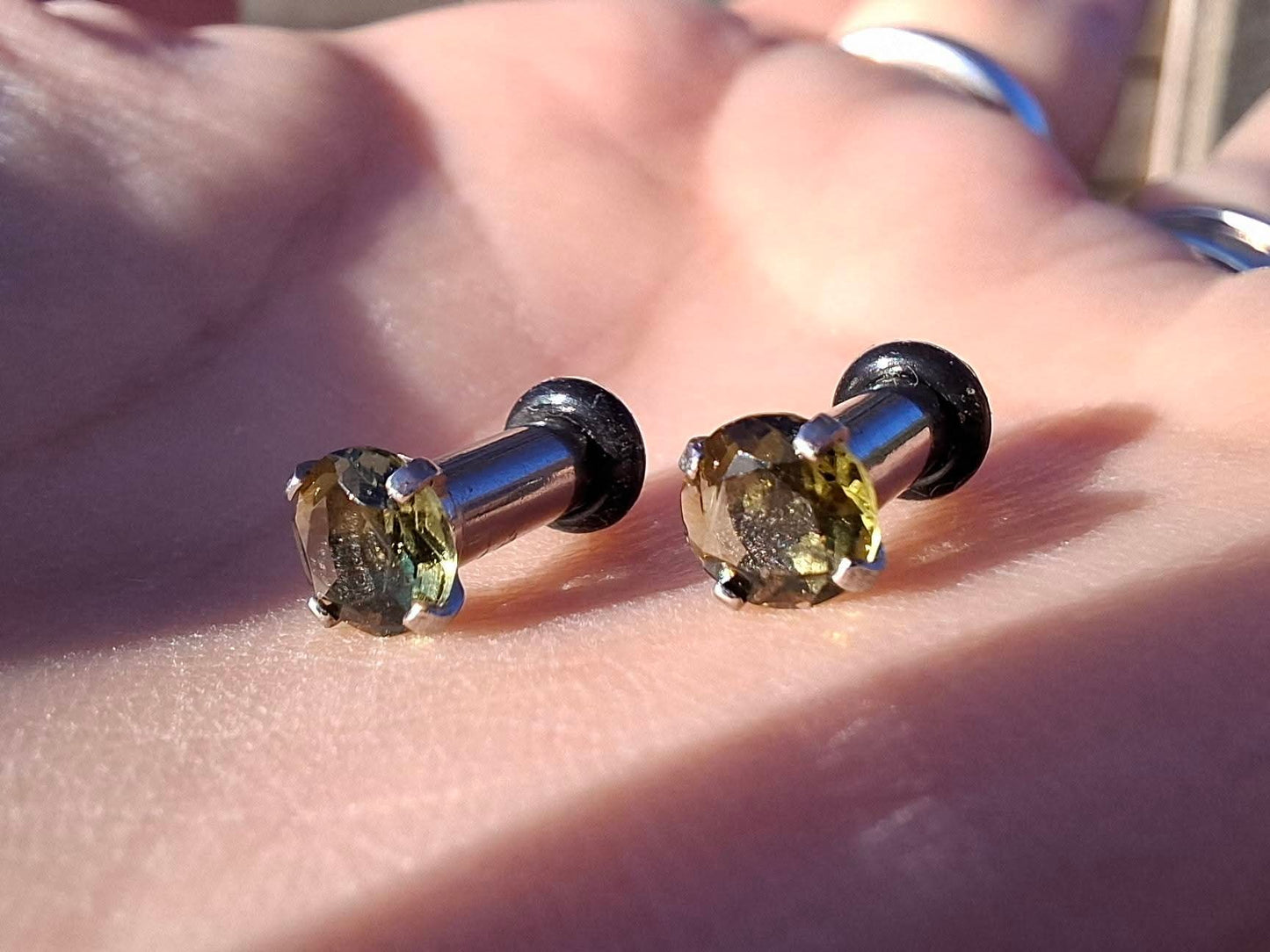 Moldavite (faceted) PLUGS, 5mm, 4G, Surgical Steel, Tektite (Ref: Plug1)