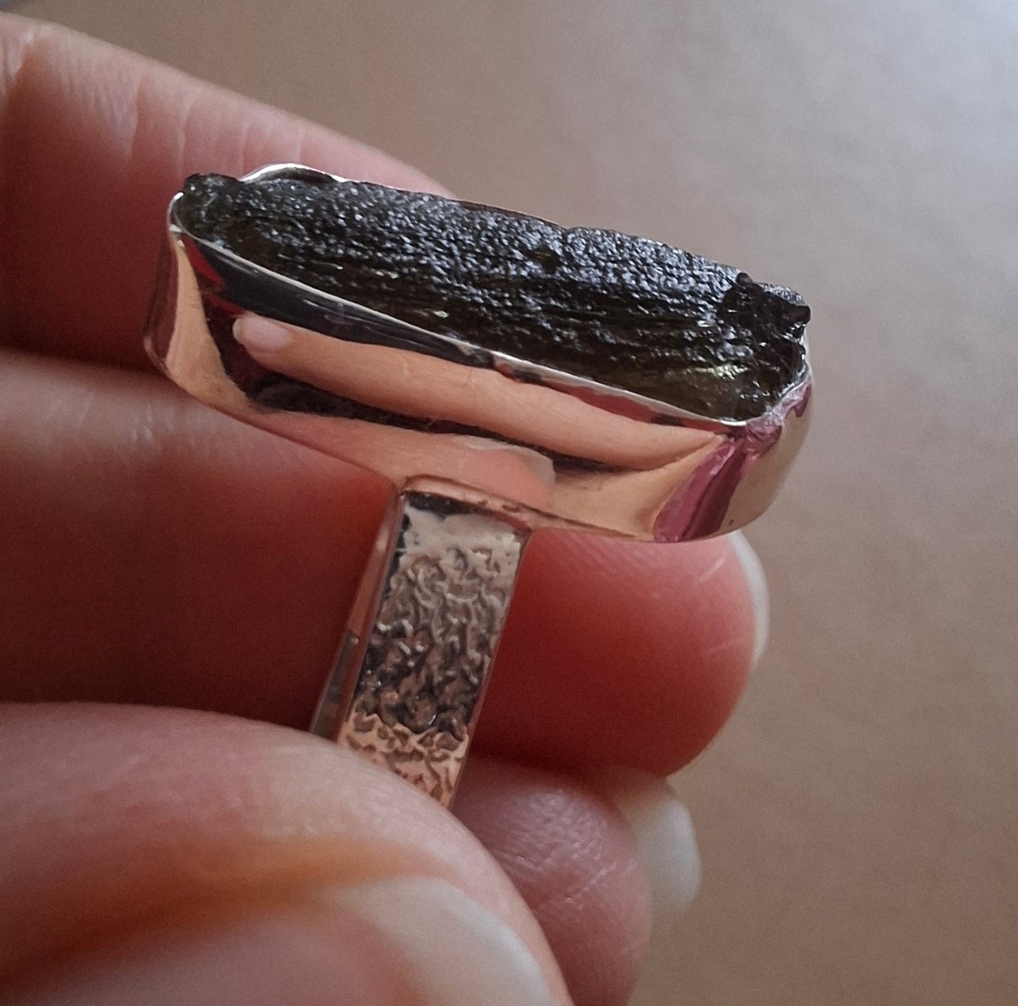 Moldavite Ring, size large Y/small Z, 925 Silver, Tektite (Ref: R332)