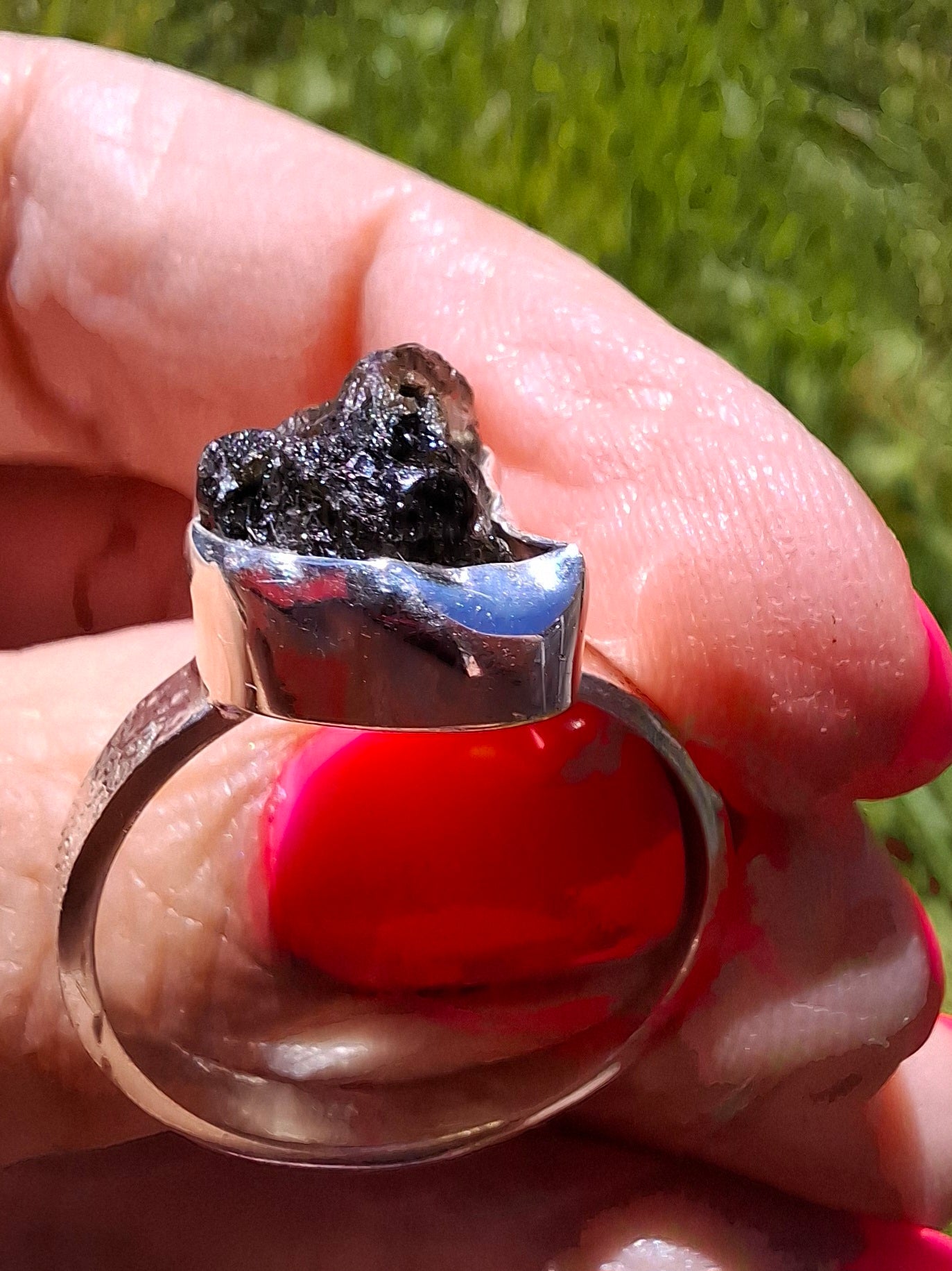 Moldavite Ring, size V, 925 Silver, Tektite (Ref: R326)