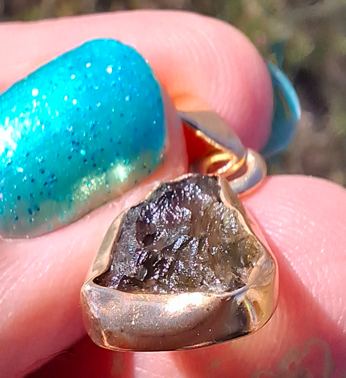 Moldavite Pendant, 14K GOLD Plated, Tektite (Ref: P446)