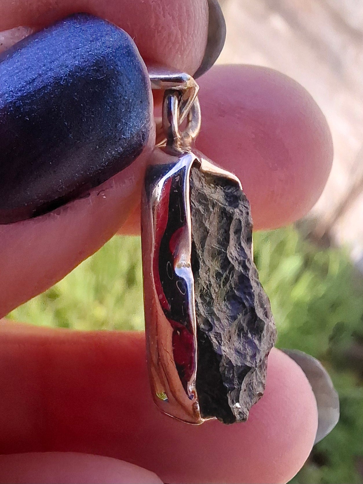 Moldavite Pendant, 925 Silver, Tektite (Ref: P16)