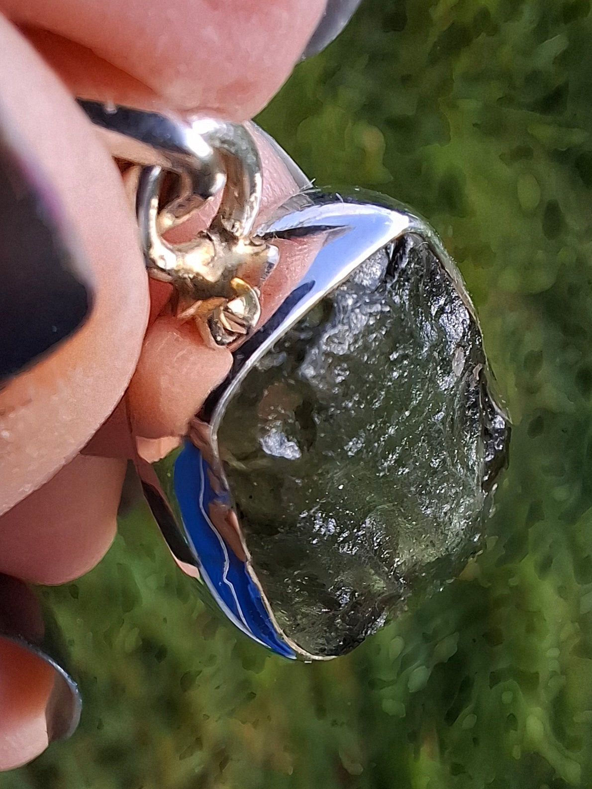 Moldavite Pendant, 925 Silver, Tektite (Ref: P9)