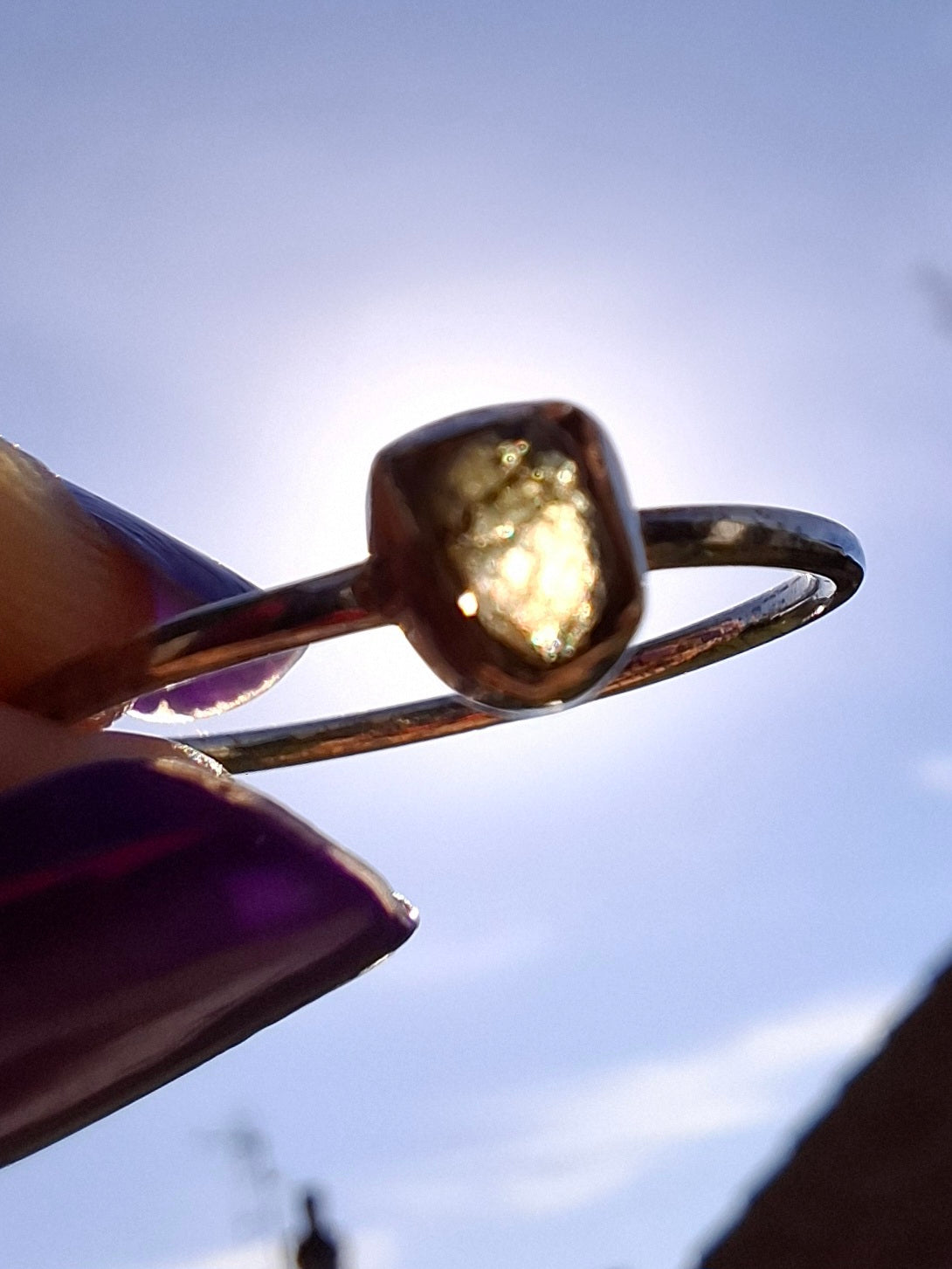 Moldavite Ring, size large O/small P, 925 Silver, Tektite (Ref: R41)