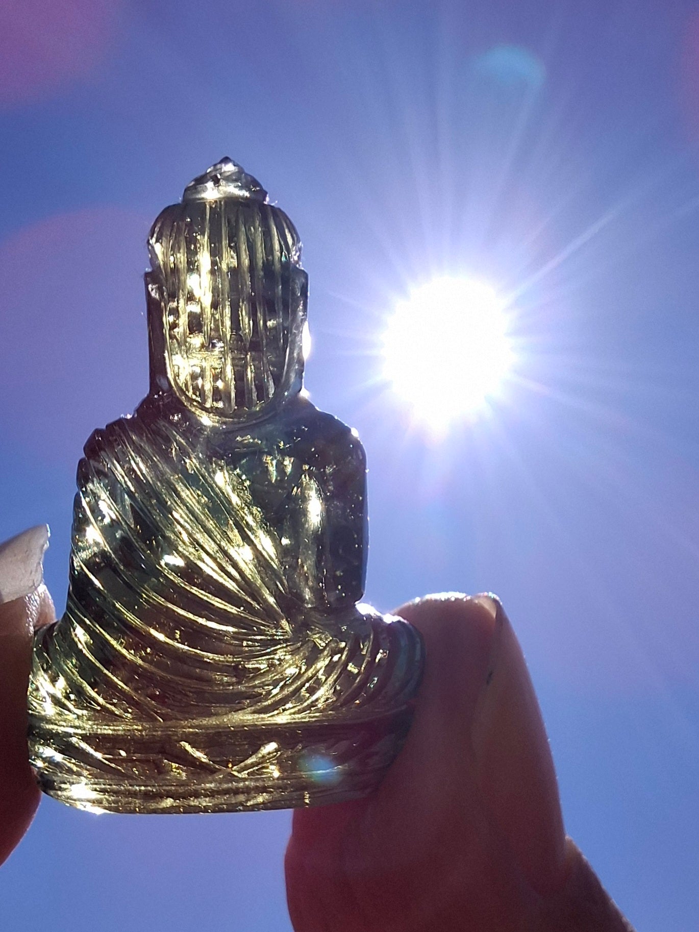 Moldavite BUDDHA Carving, 4.23g, Tektite (Ref: Buddha6)
