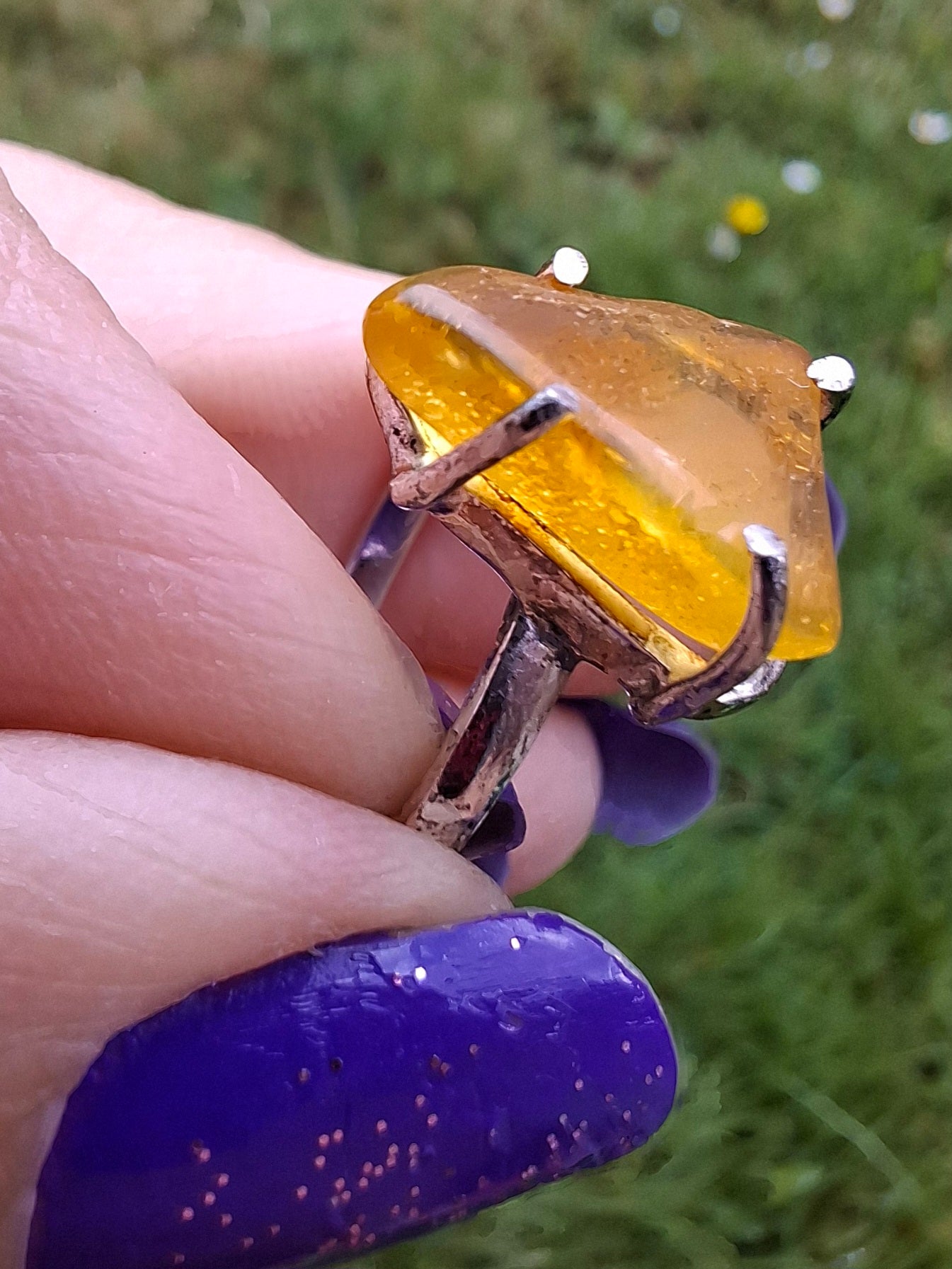Baltic Amber Ring, size large U, 925 Silver, Fossil (Ref: AR21)