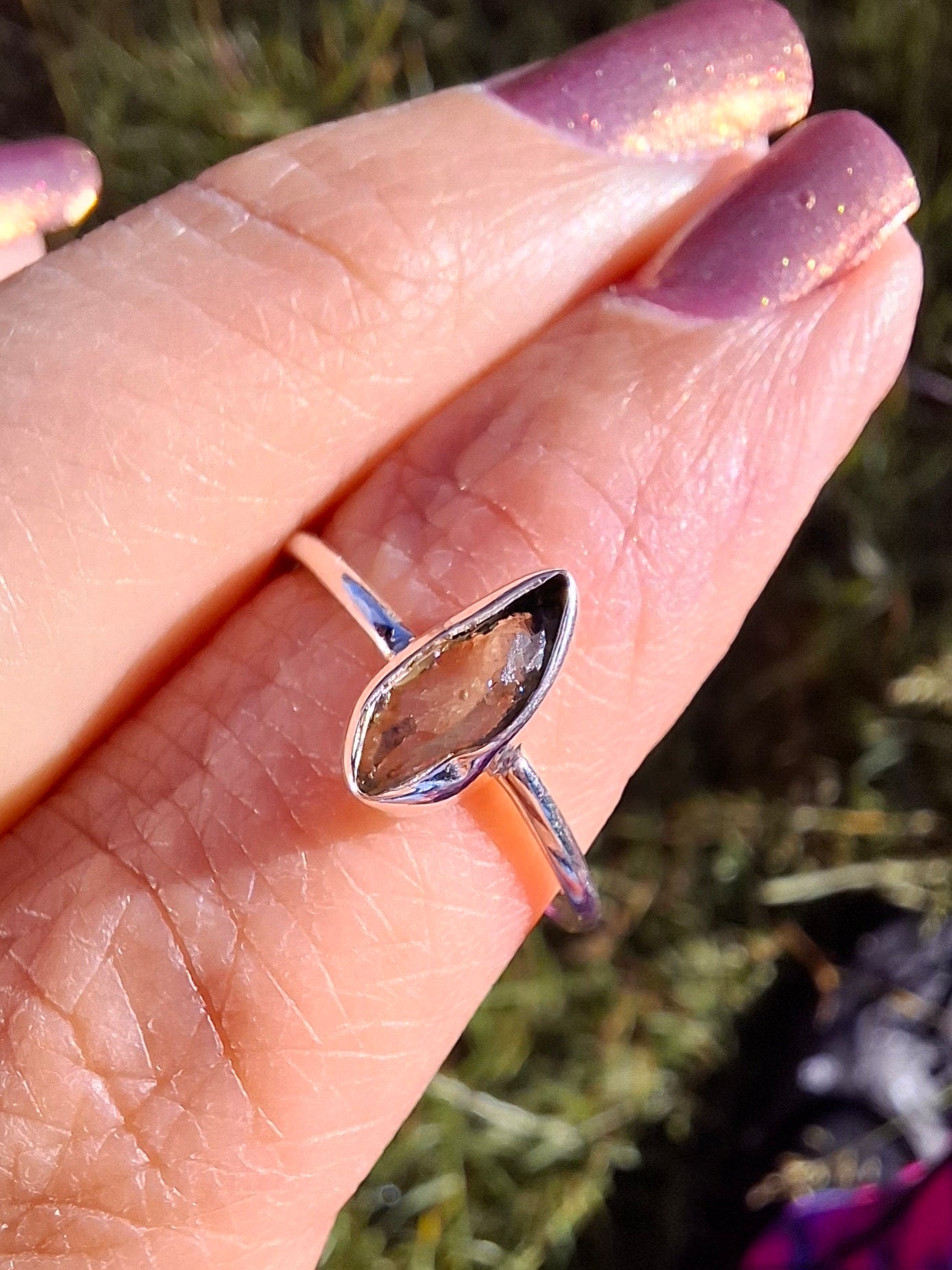 Moldavite Ring, size large M/small N, 925 Silver, Tektite (Ref: R39)