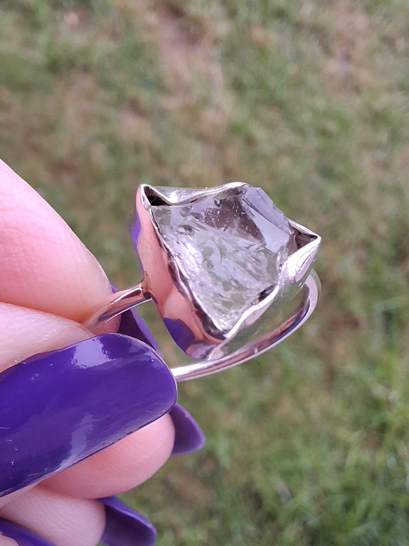 Libyan Desert Glass Ring, size large O, 925 Silver, Tektite (Ref: LR24)