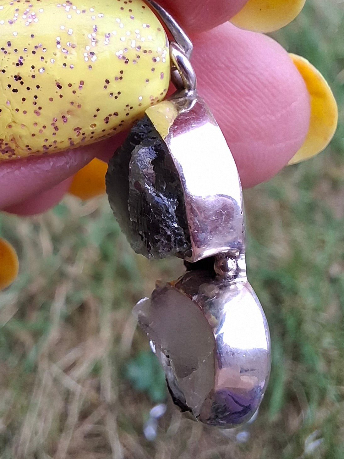 Moldavite & Libyan Desert Glass Pendant, 925 Silver, Tektite (Ref: MLP17)