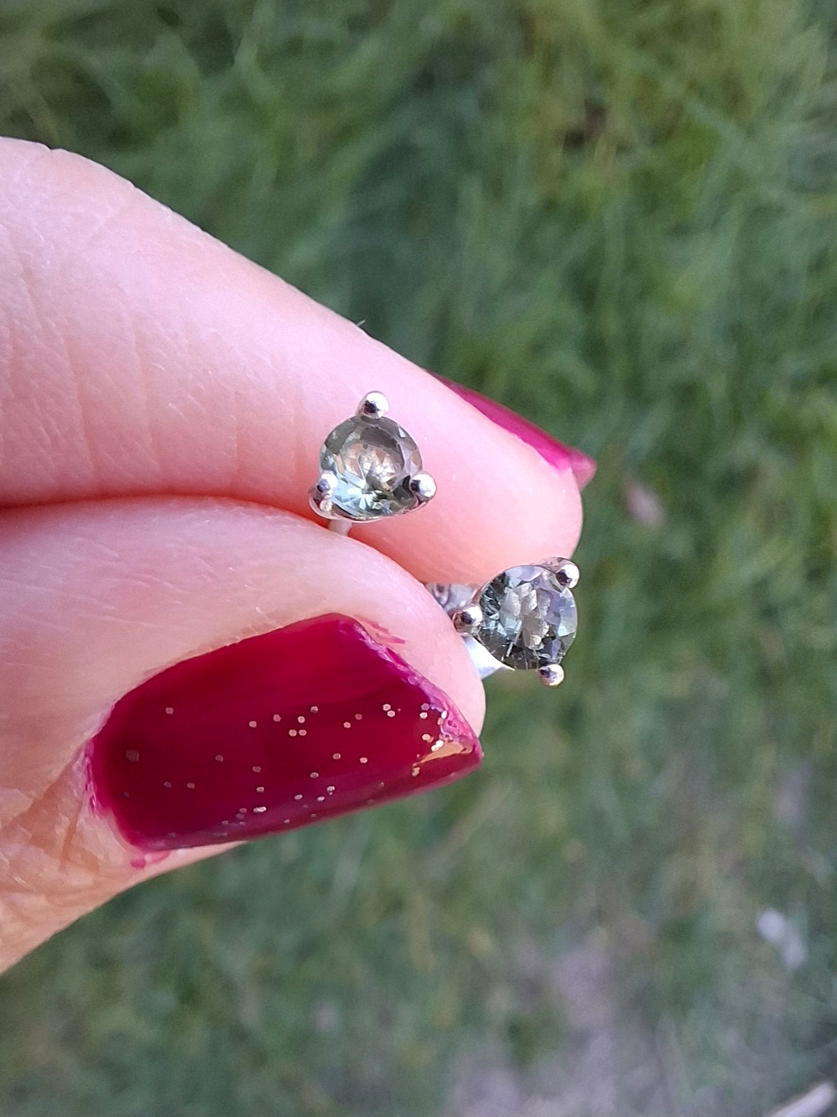 Moldavite (Faceted) 3mm Stud Earrings, 925 Silver (Ref: Pair61)