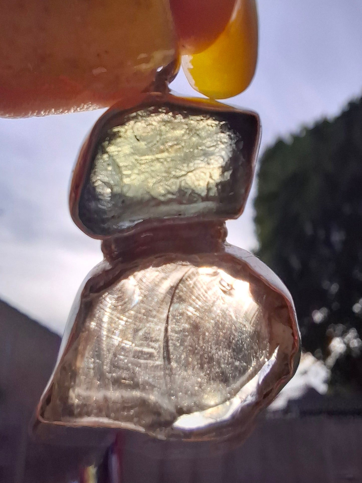 Moldavite & Libyan Desert Glass Pendant, 925 Silver, Tektite (Ref: MLP19)