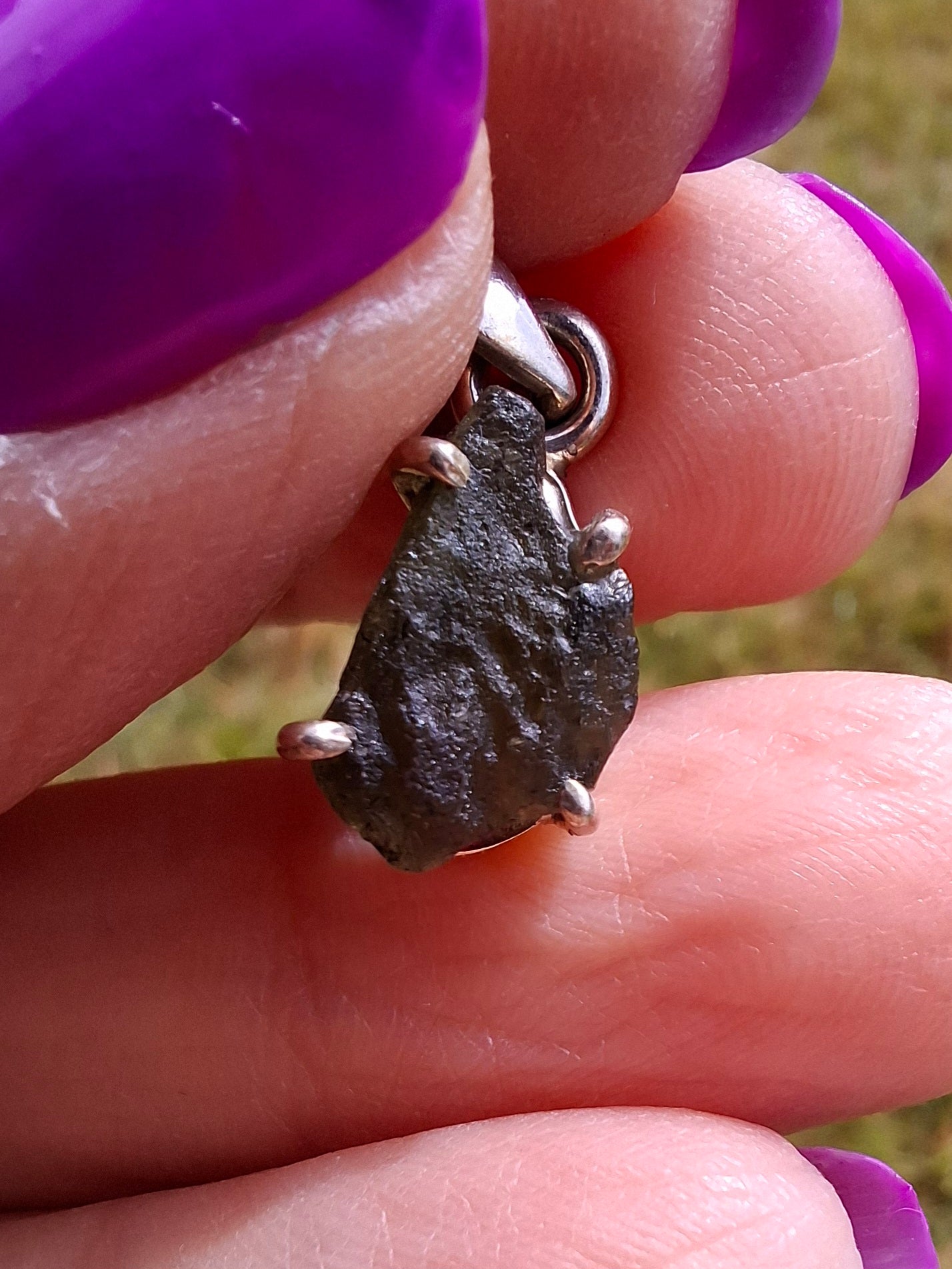 Moldavite Claw Pendant, 925 Silver, Tektite (Ref: P19)