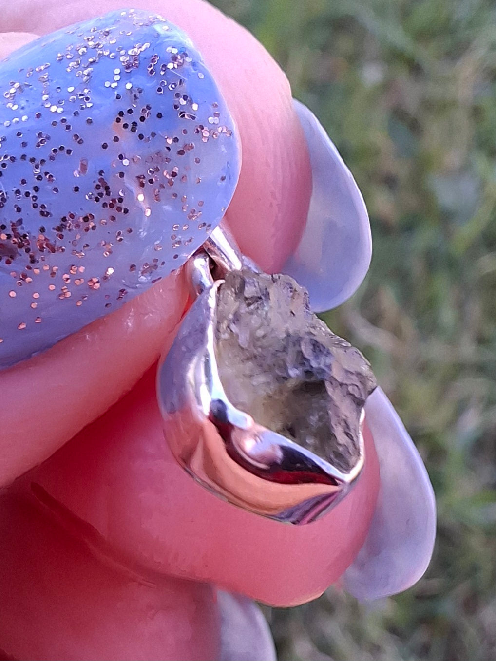 Moldavite Pendant, 925 Silver, Tektite (Ref: P86)