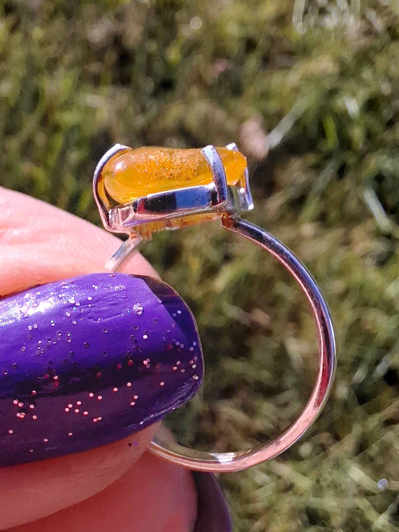 Baltic Amber Ring, size large M, 925 Silver, Fossil (Ref: AR6)