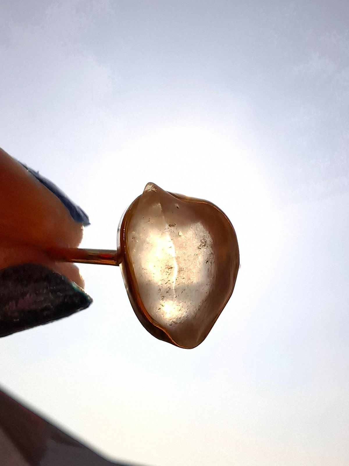 Libyan Desert Glass Ring, 14K GOLD Plated, size small O, Tektite (Ref: LR74)