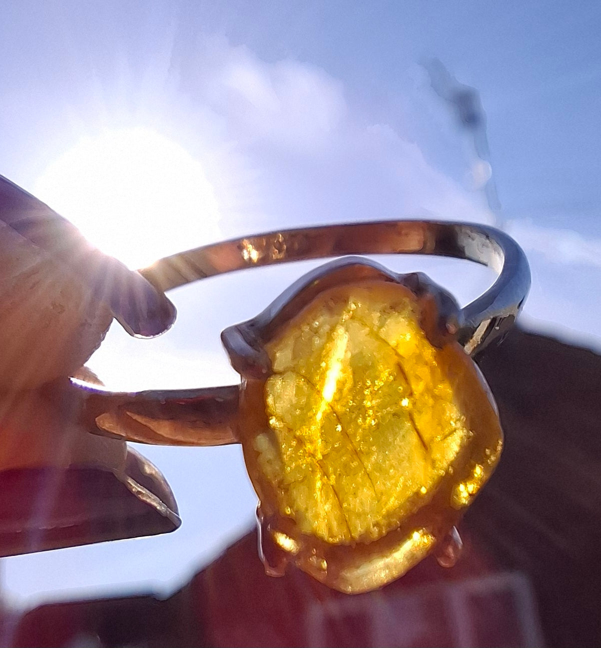 Baltic Amber Ring, size large X, 925 Silver, Fossil (Ref: AR33)