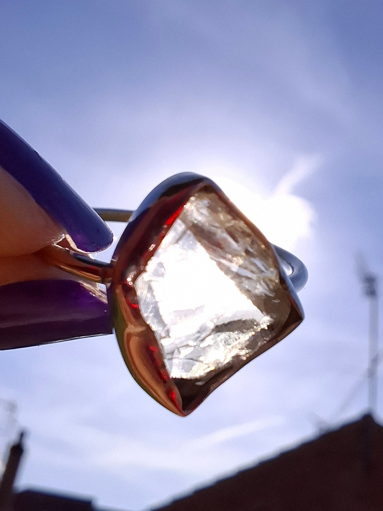 Libyan Desert Glass Ring, size T, 925 silver, Tektite (Ref: LR49)