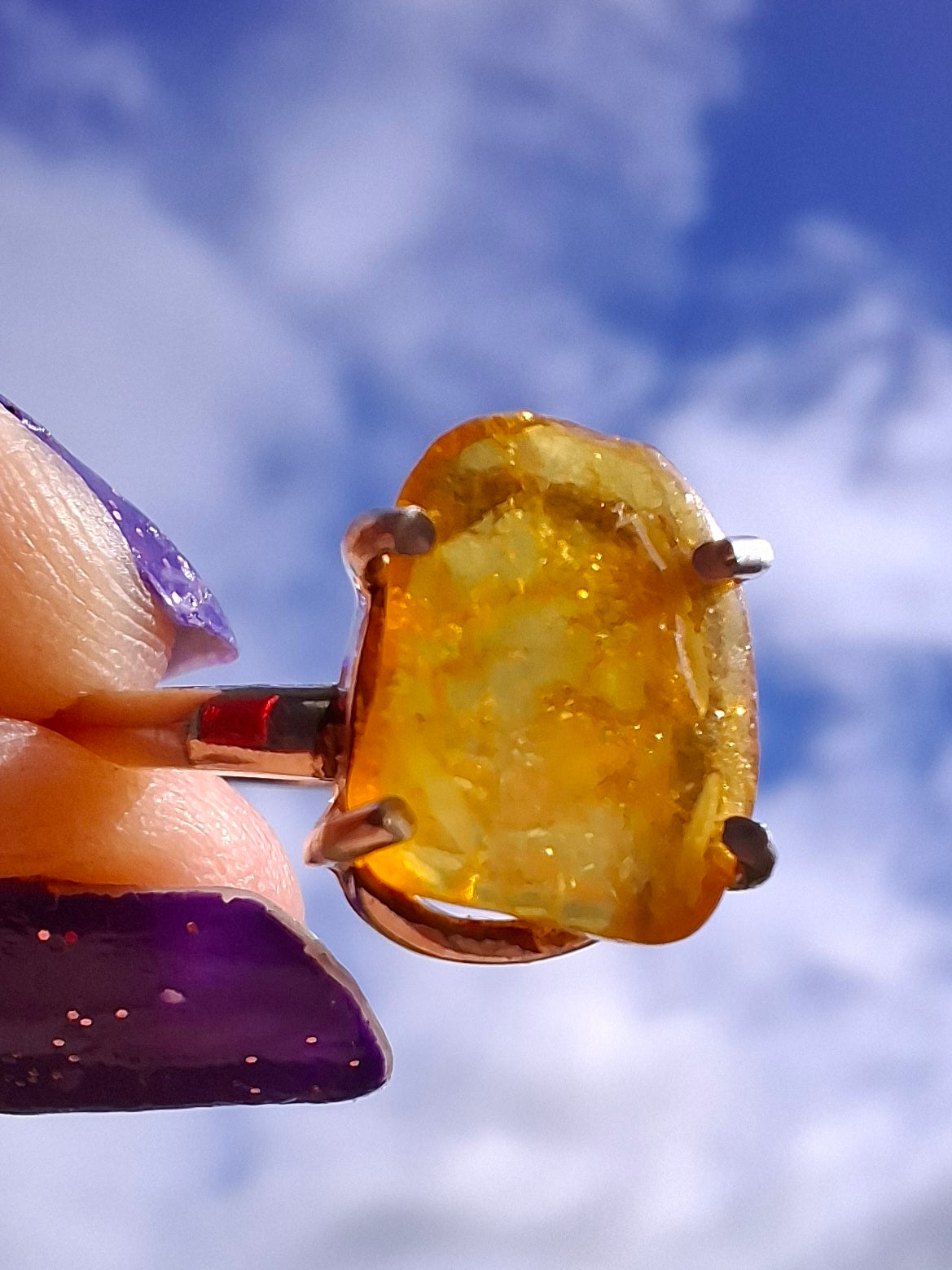 Baltic Amber Ring, size large N, 925 Silver, Fossil (Ref: AR9)