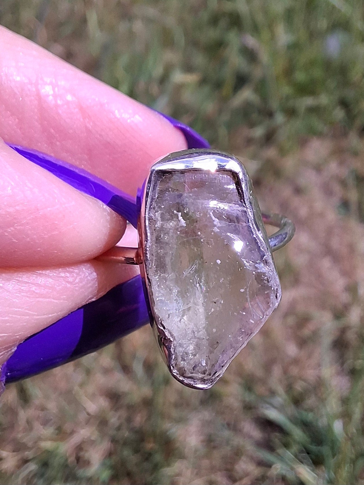 Libyan Desert Glass Ring, size large P, 925 Silver, Tektite (Ref: LR33)