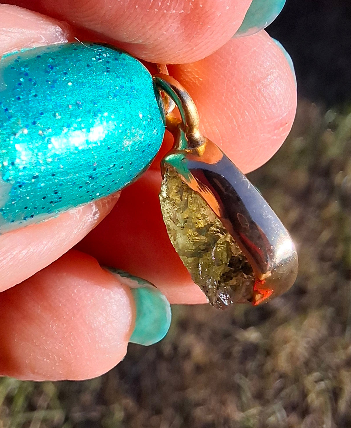 Moldavite Pendant, 14K GOLD Plated, Tektite (Ref: P449)