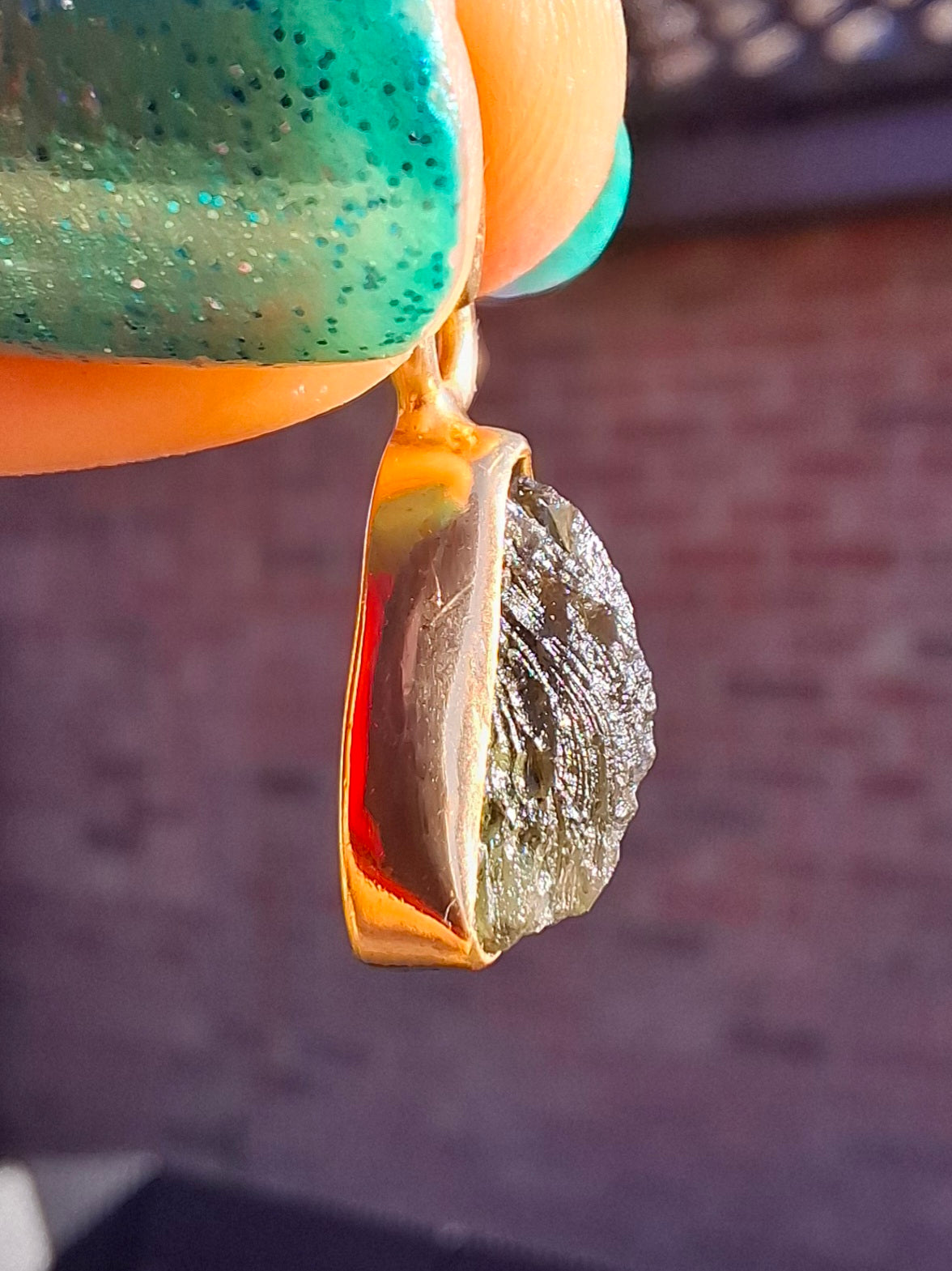 Moldavite Pendant, 14K GOLD Plated, Tektite (Ref: P449)