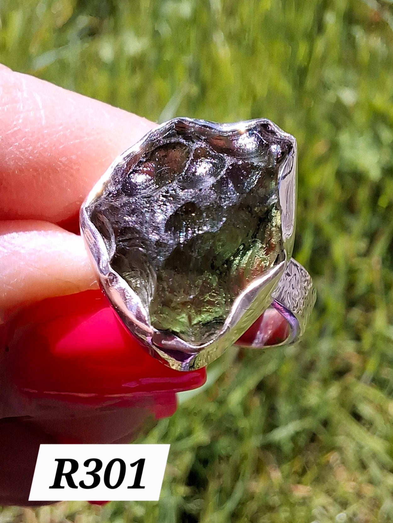 Moldavite Ring, size K, 925 Silver, Tektite (Ref: R301)