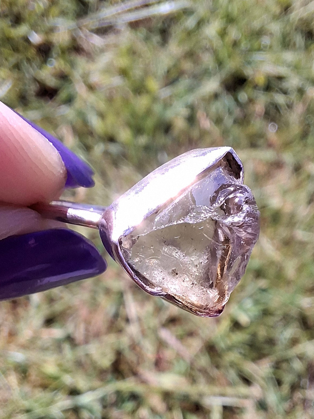 Libyan Desert Glass Ring, size large V, 925 Silver, Tektite (Ref: LR55)